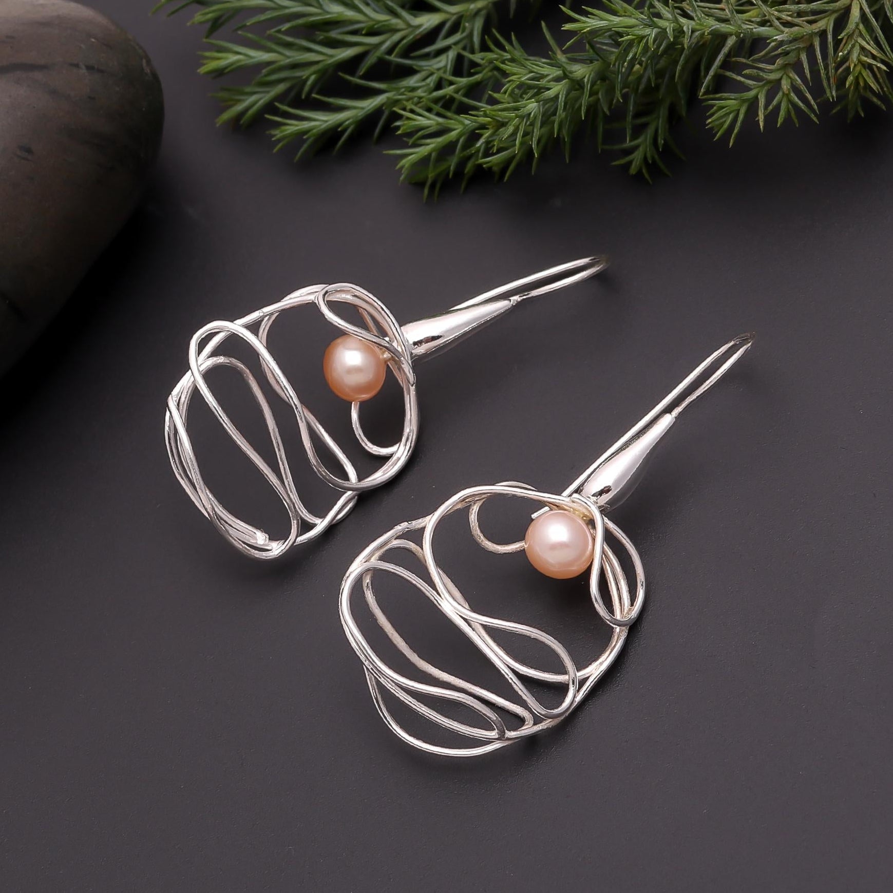 The Pearl Nest: Silver Wire Wrapped Pearl Earrings