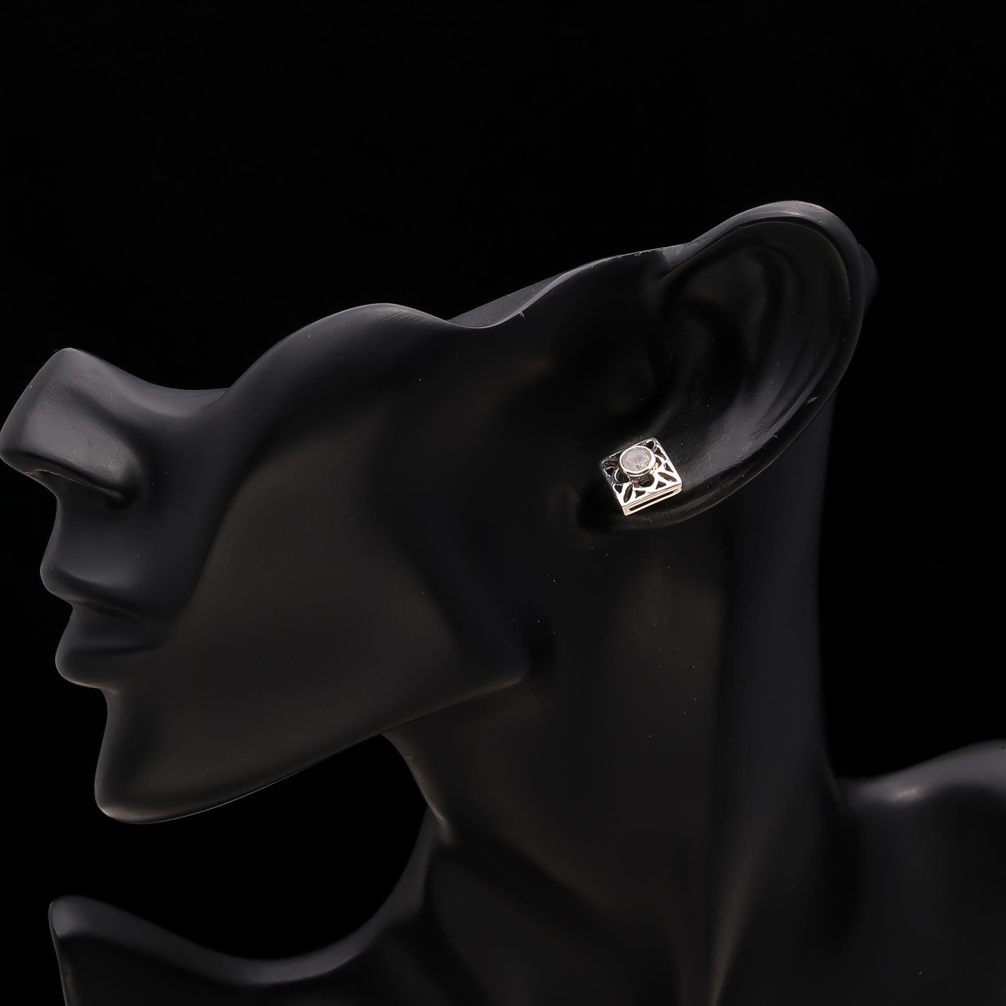 The Moonstone Lattice: Filigree Halo Silver Studs