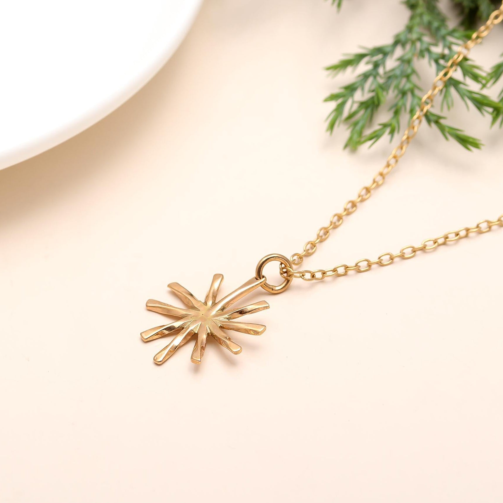 The Solar Ray: Minimal Gold Sunburst Necklace