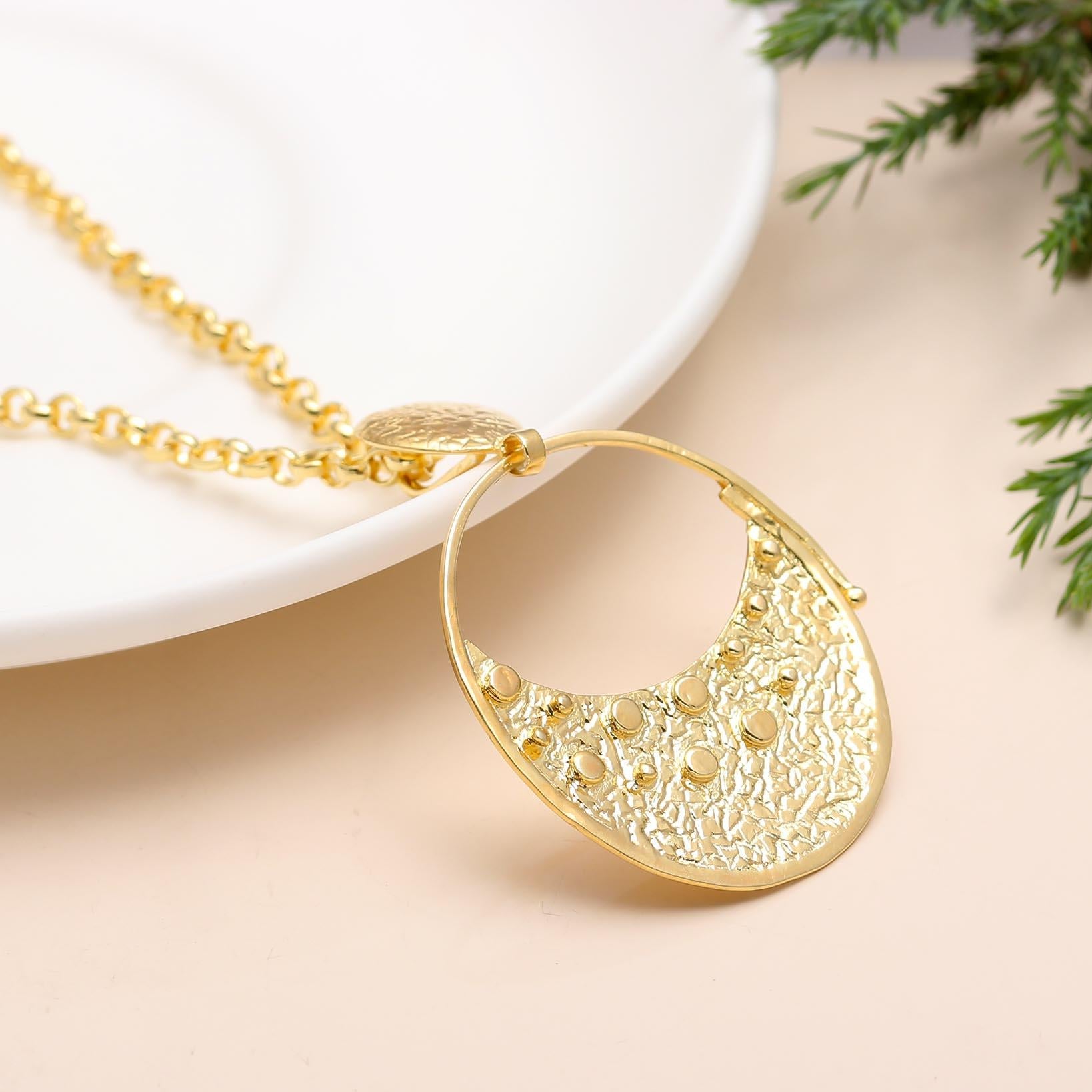The Crater Moon: Abstract Textured Gold Necklace