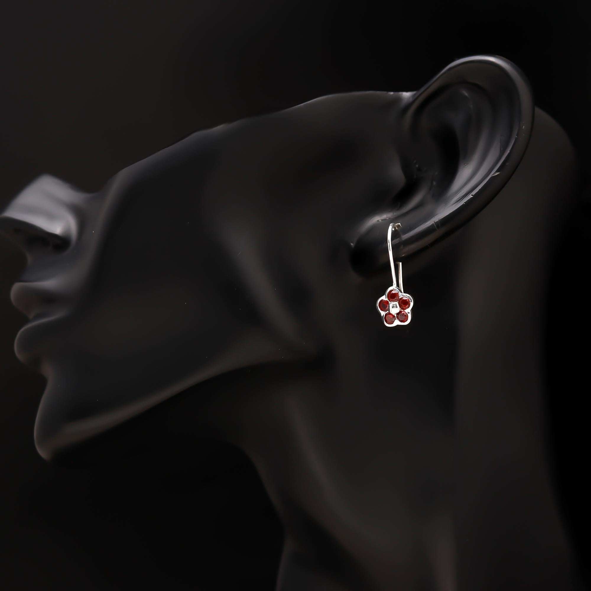 The Garnet Rosette: Silver Flower Earrings