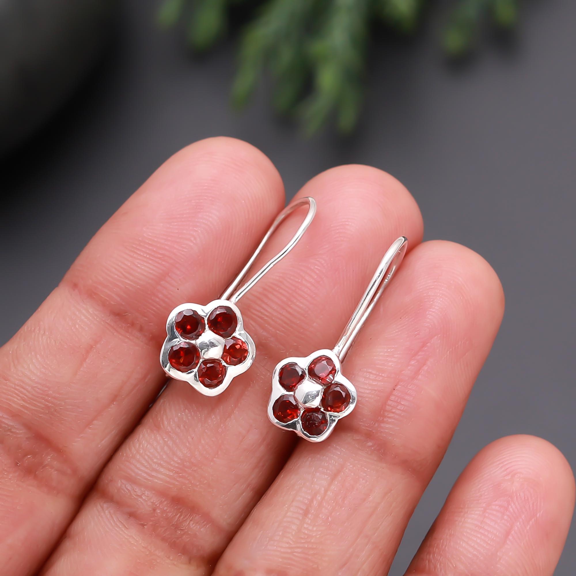 The Garnet Rosette: Silver Flower Earrings