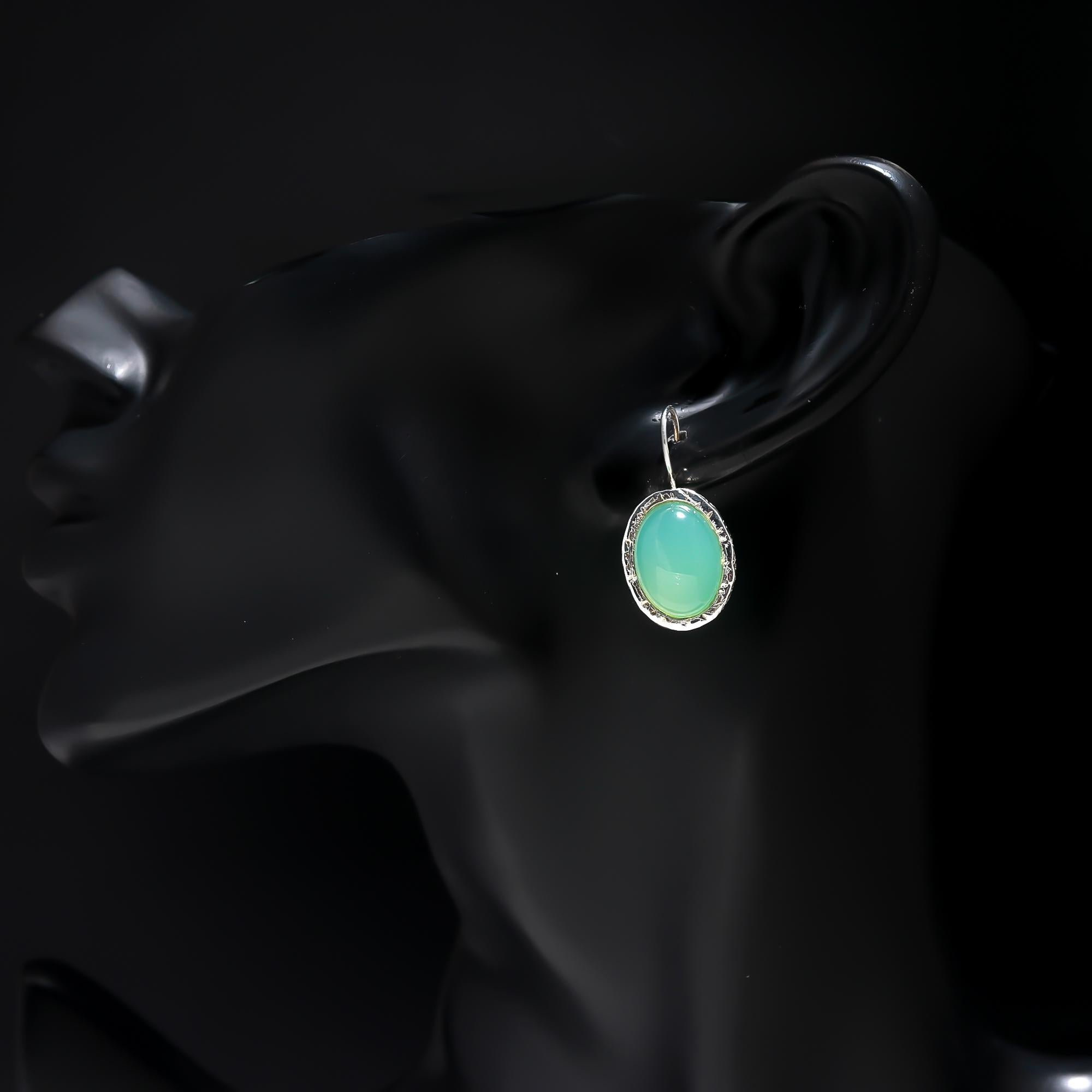 The Verdant Texture: Silver Chrysoprase Drop Earrings