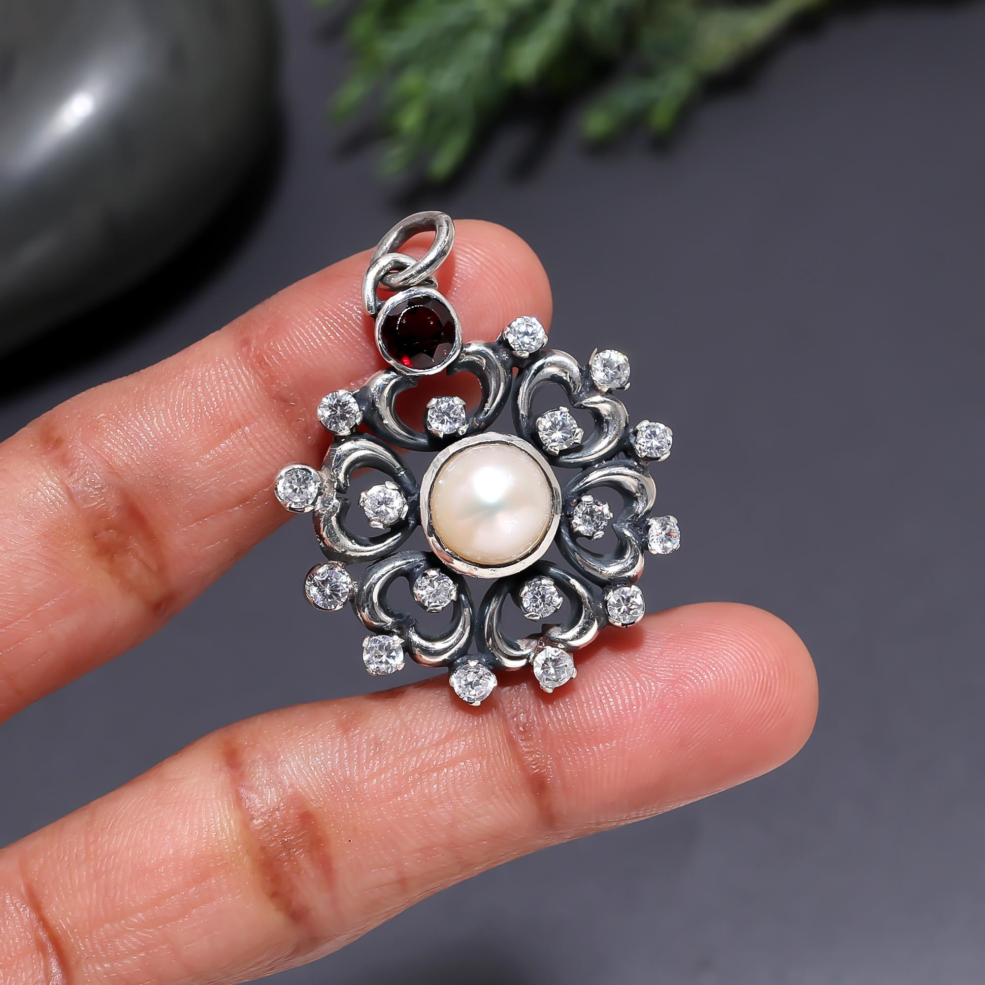 The Pearl Heart: Mother of Pearl & CZ Cluster Silver Pendant