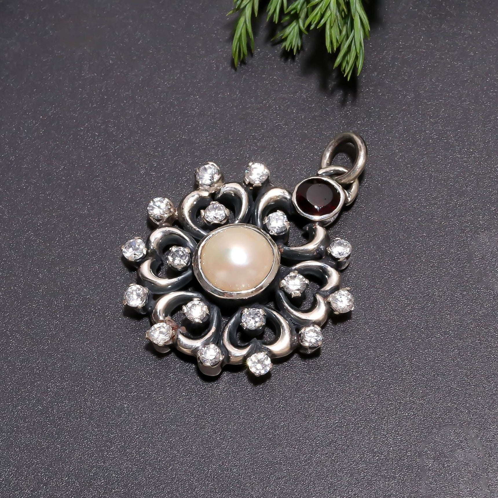 The Pearl Heart: Mother of Pearl & CZ Cluster Silver Pendant