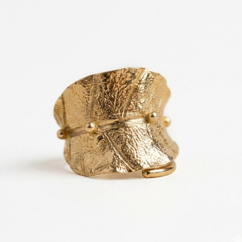 The Gaia Fold: Hammered Leaf Wrap Ring