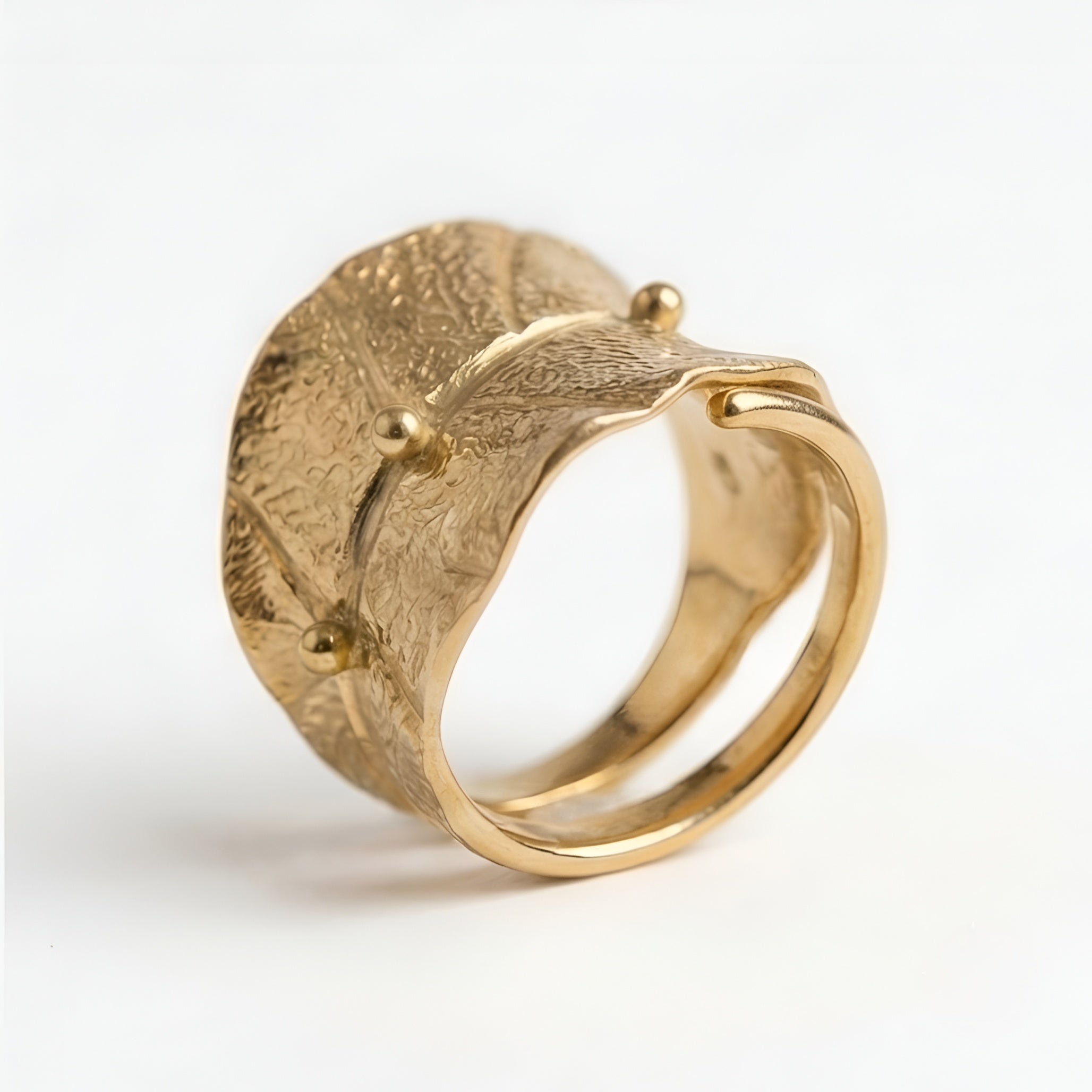 The Gaia Fold: Hammered Leaf Wrap Ring