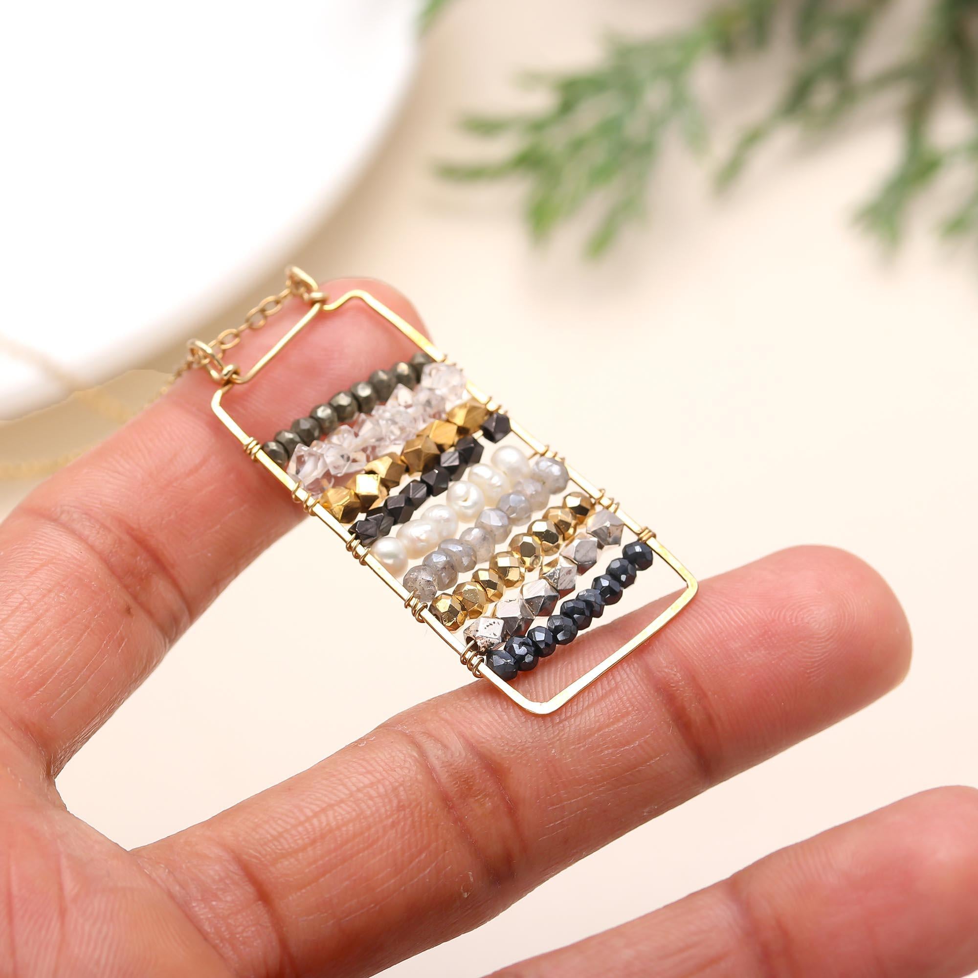 925 Silver Multi-Stone Bar Pendant Necklace