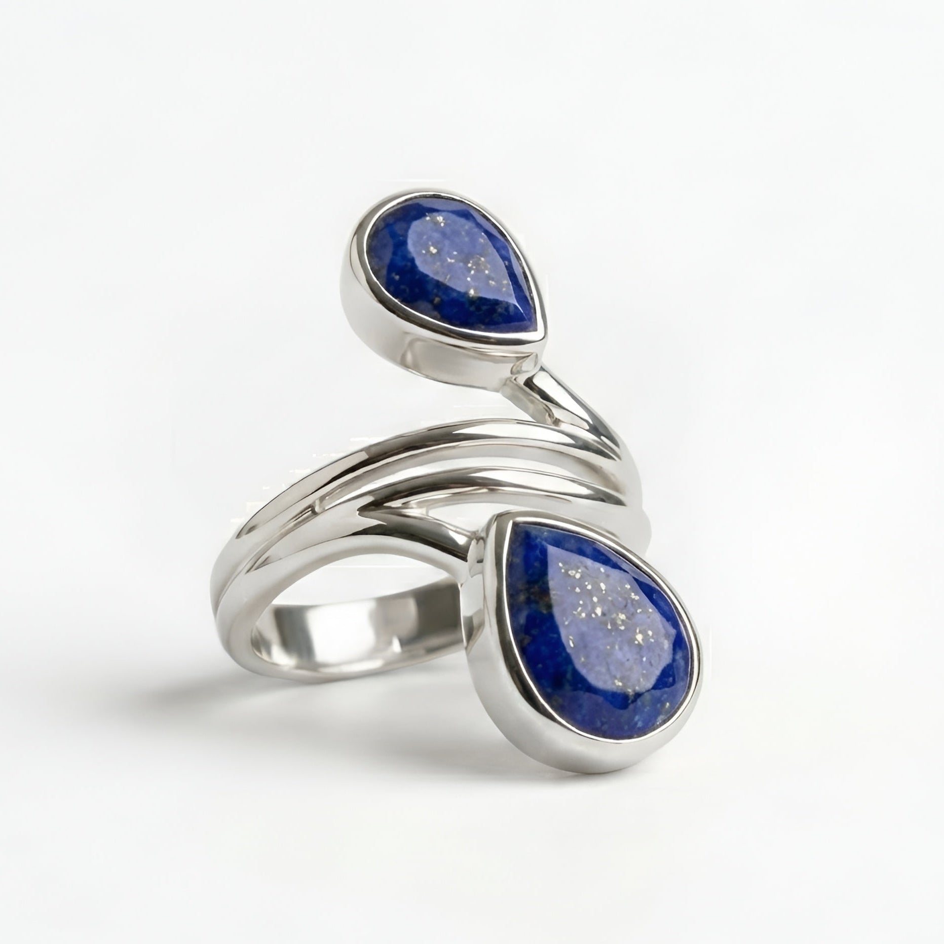 The Nile Coil: Silver Lapis Lazuli Wrap Bypass Ring