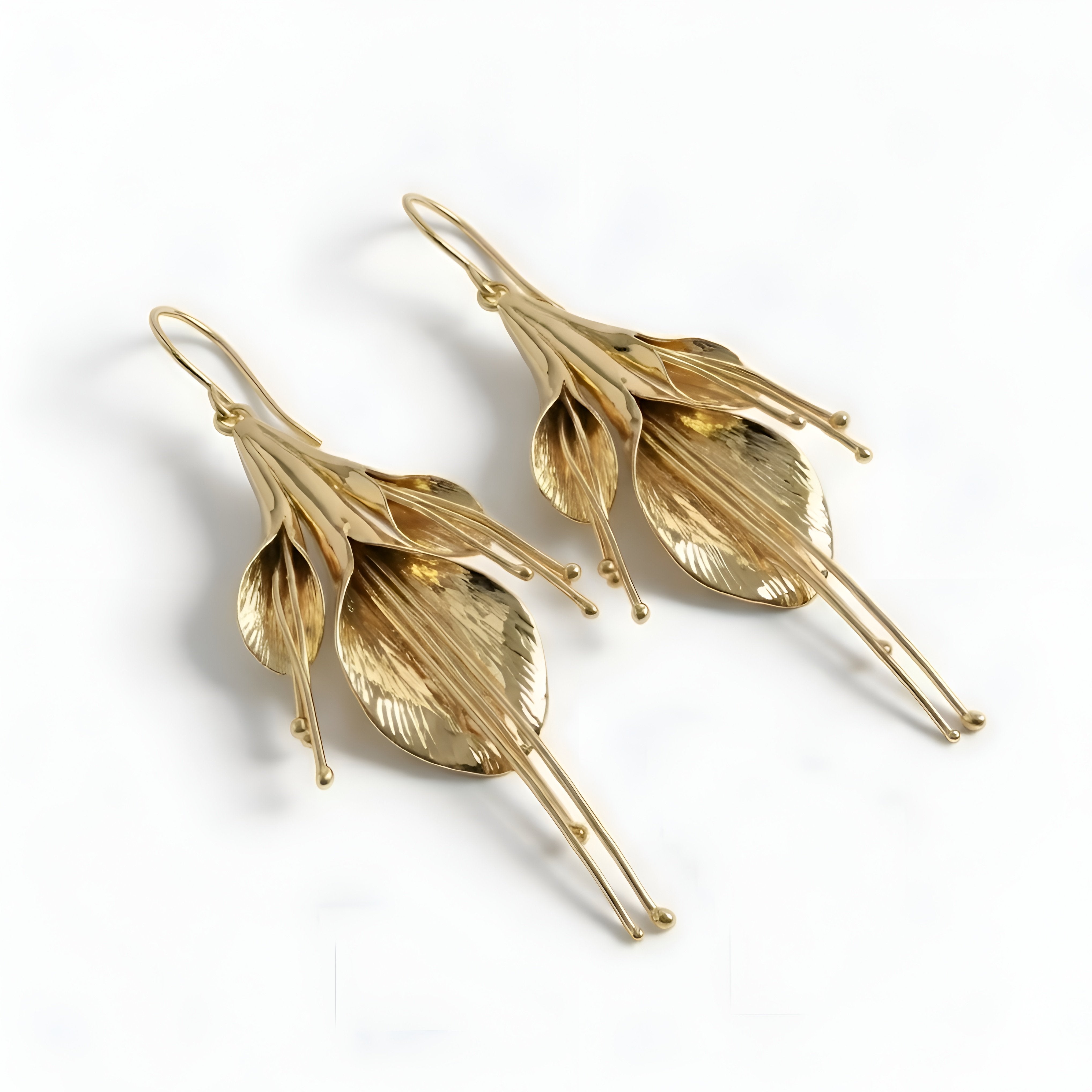 The Calla Reverie: Gold Multi-Petal Lily Drop Earrings