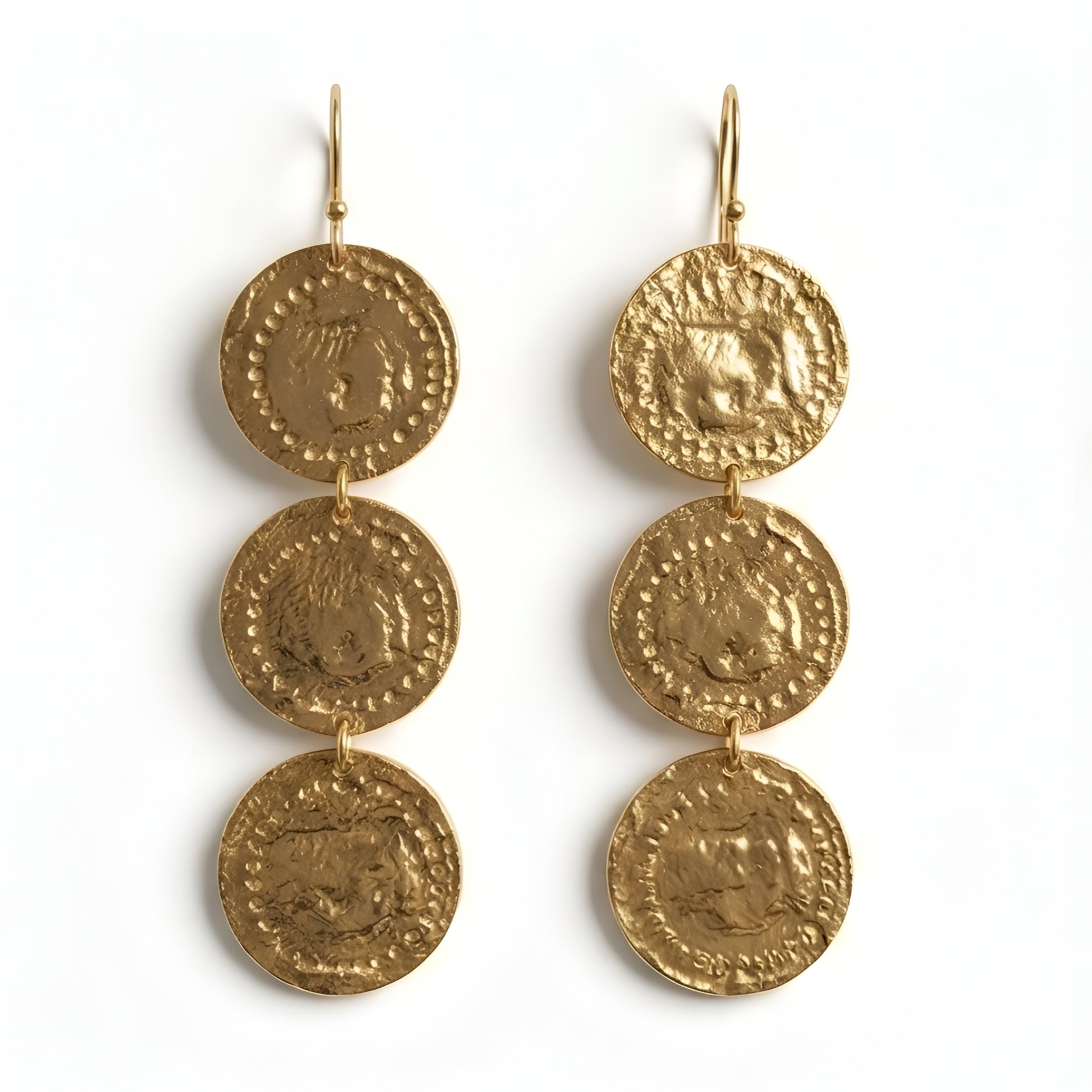The Denarius Cascade: Triple Roman Coin Drop Earrings