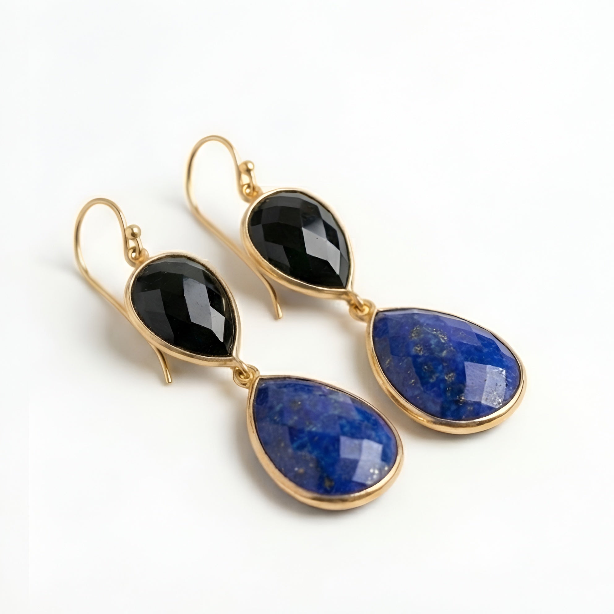 The Midnight Duality: Lapis Lazuli & Black Onyx Drop Earrings