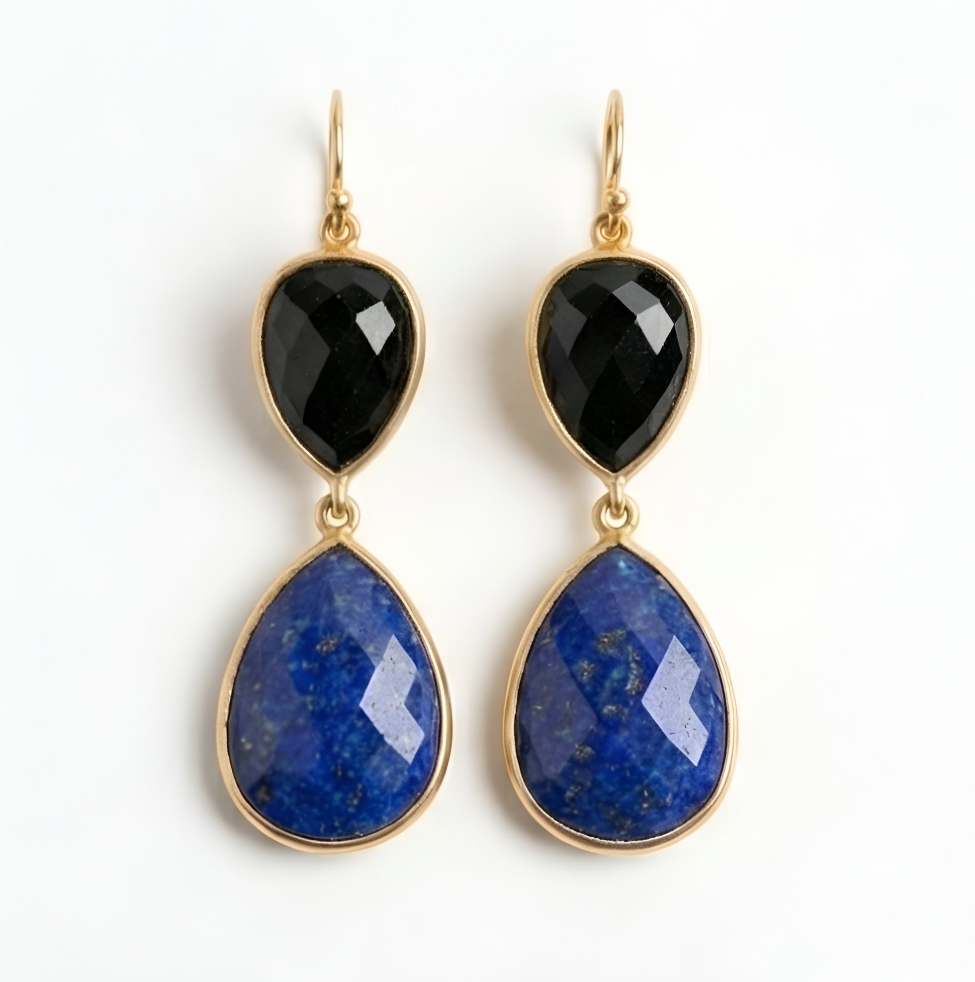 The Midnight Duality: Lapis Lazuli & Black Onyx Drop Earrings