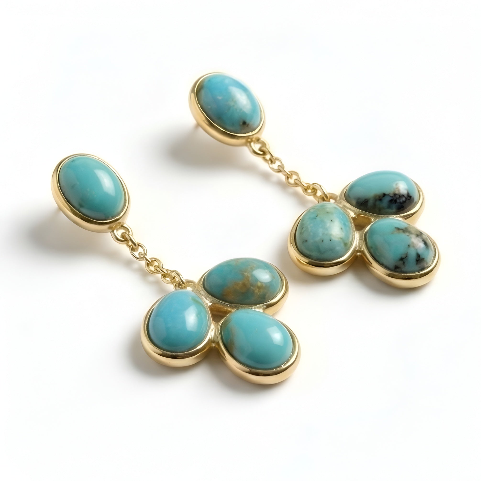 The Zuni Trefoil: Turquoise Chain Drop Studs