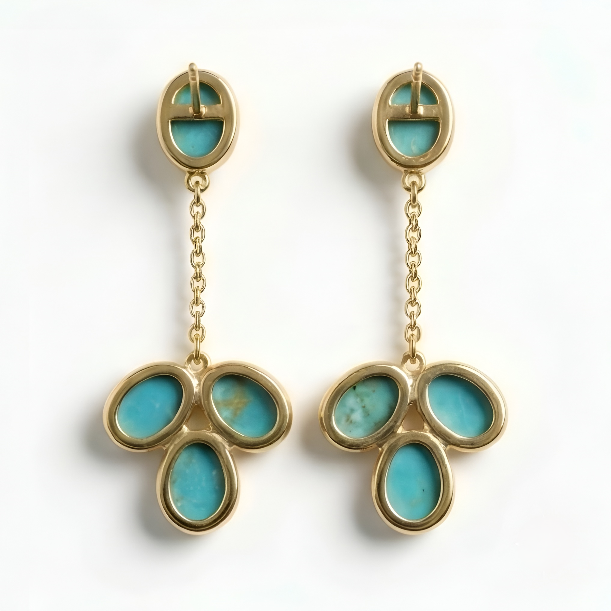 The Zuni Trefoil: Turquoise Chain Drop Studs
