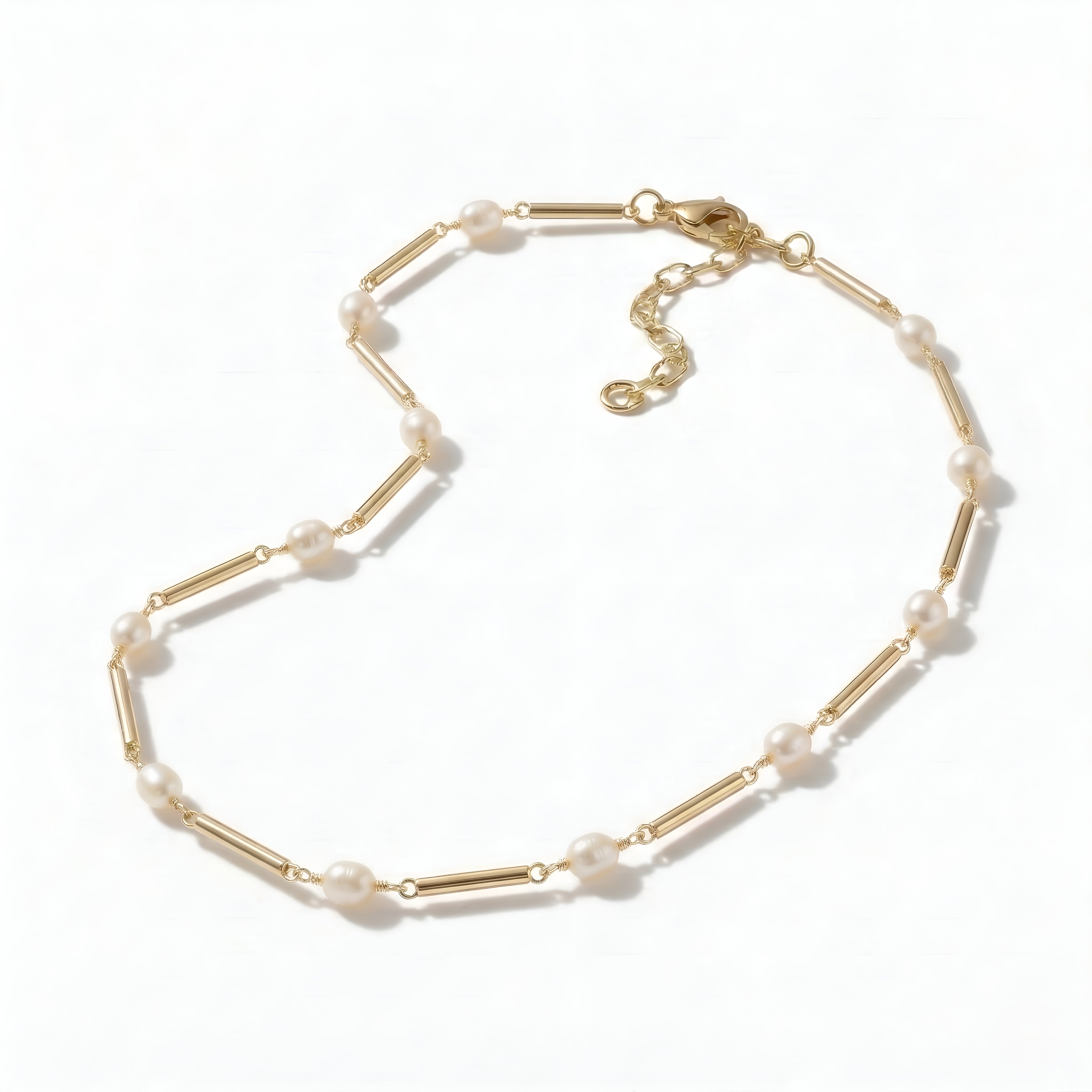 The Mikimoto Morse: Pearl Gold Bar Station Necklace