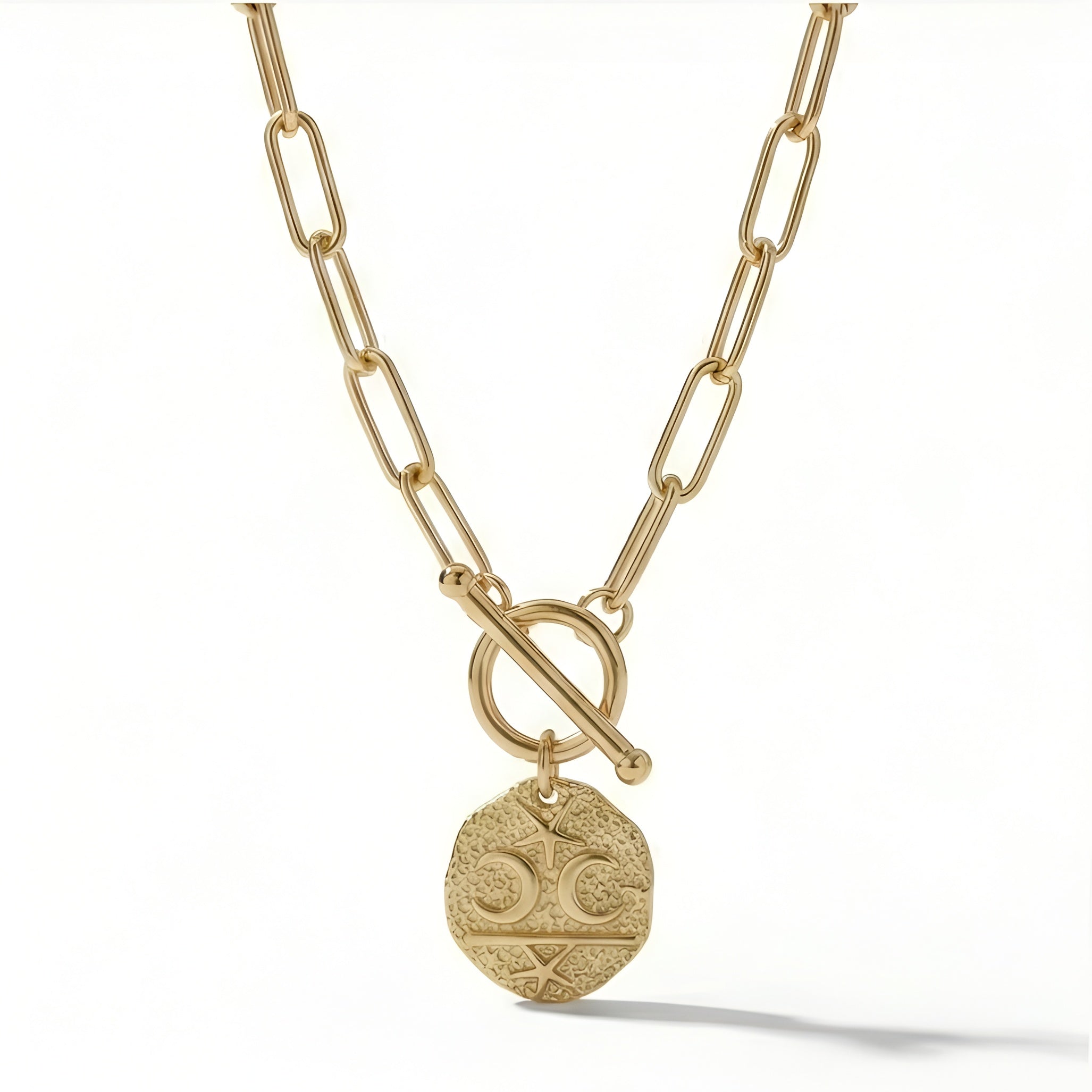 The Alchemist's Seal: Celestial Medallion Paperclip Necklace