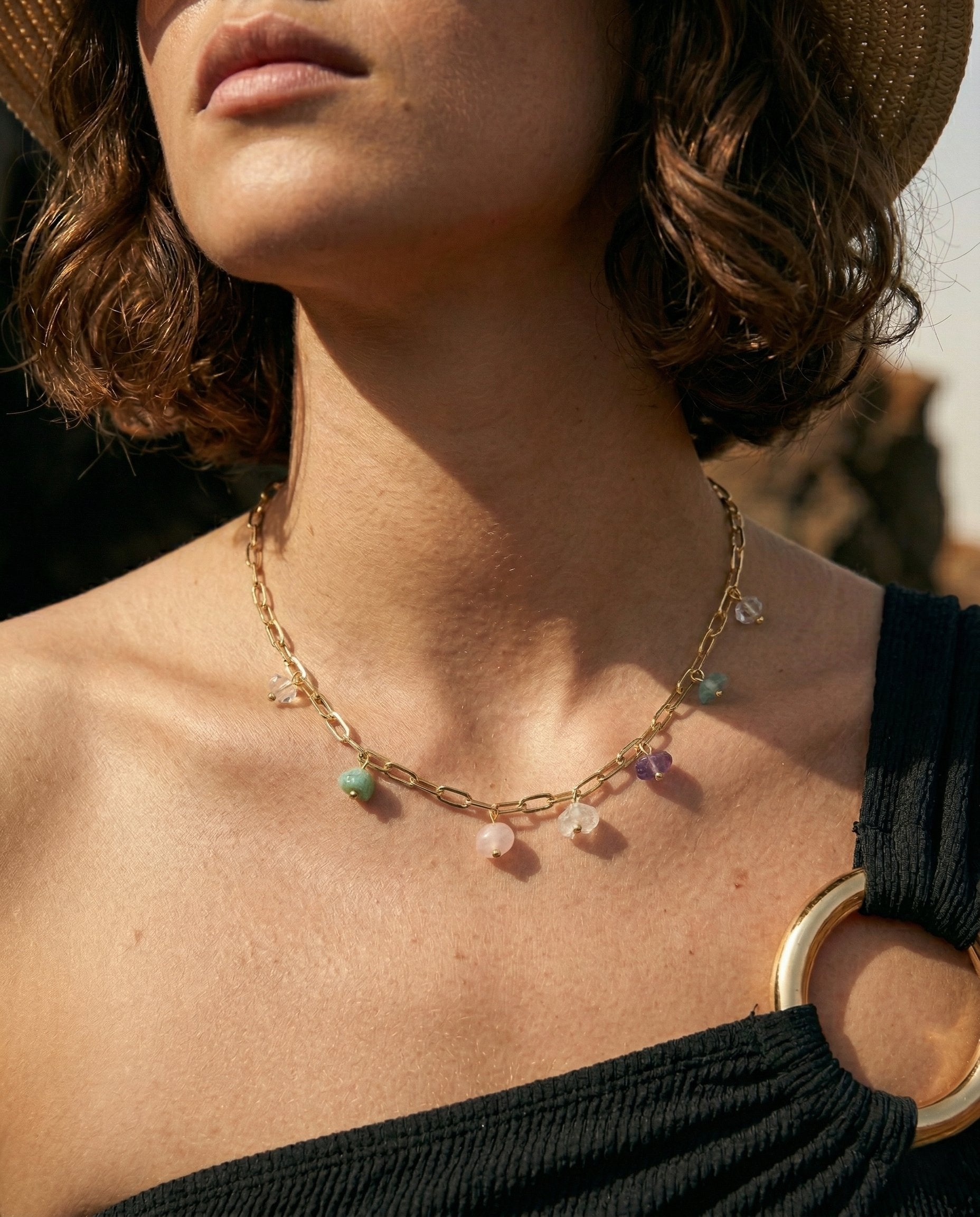 The Pebble Shore: Raw Multi-Stone Paperclip Chain Necklace