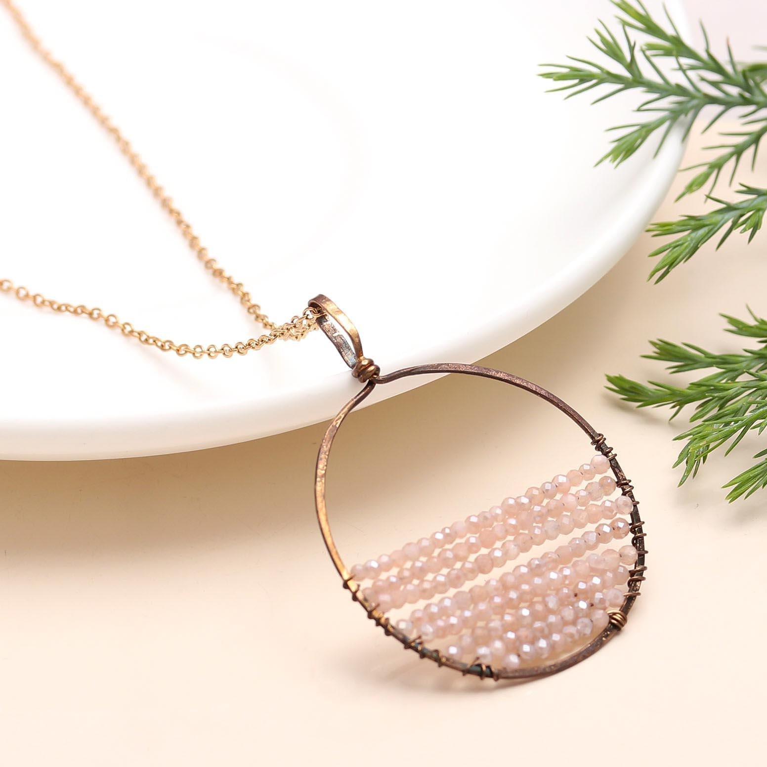 The Sunrise Loop: Pink Crystal Beaded Necklace