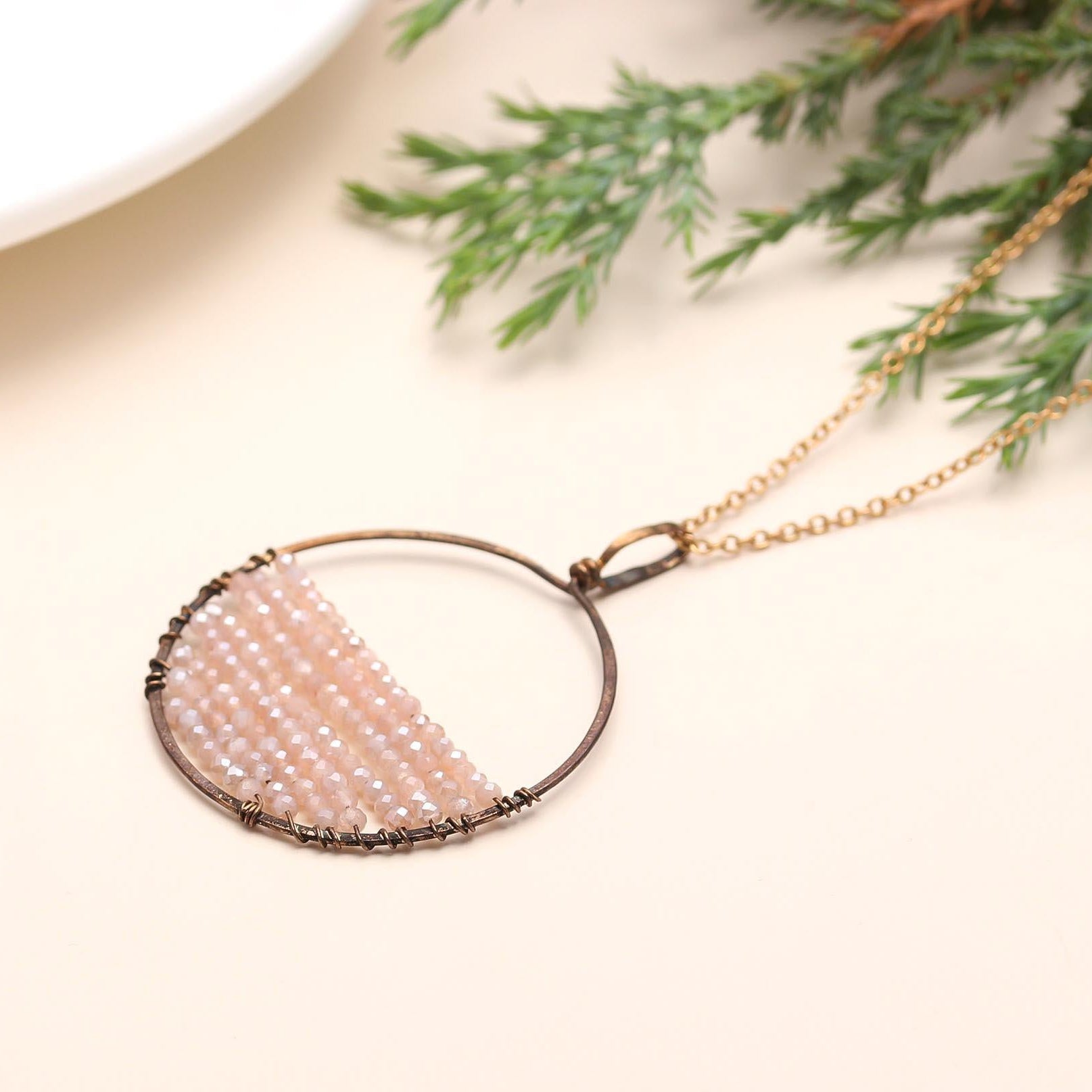 The Sunrise Loop: Pink Crystal Beaded Necklace