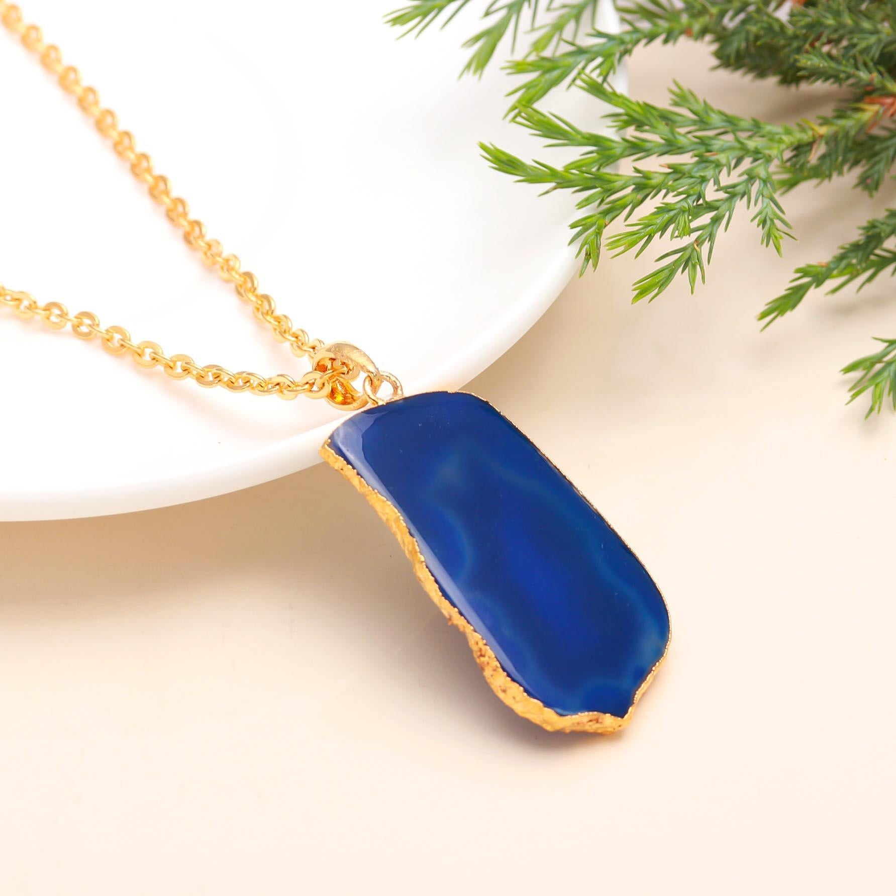 The Deep Ocean: Gold Edged Blue Agate Necklace