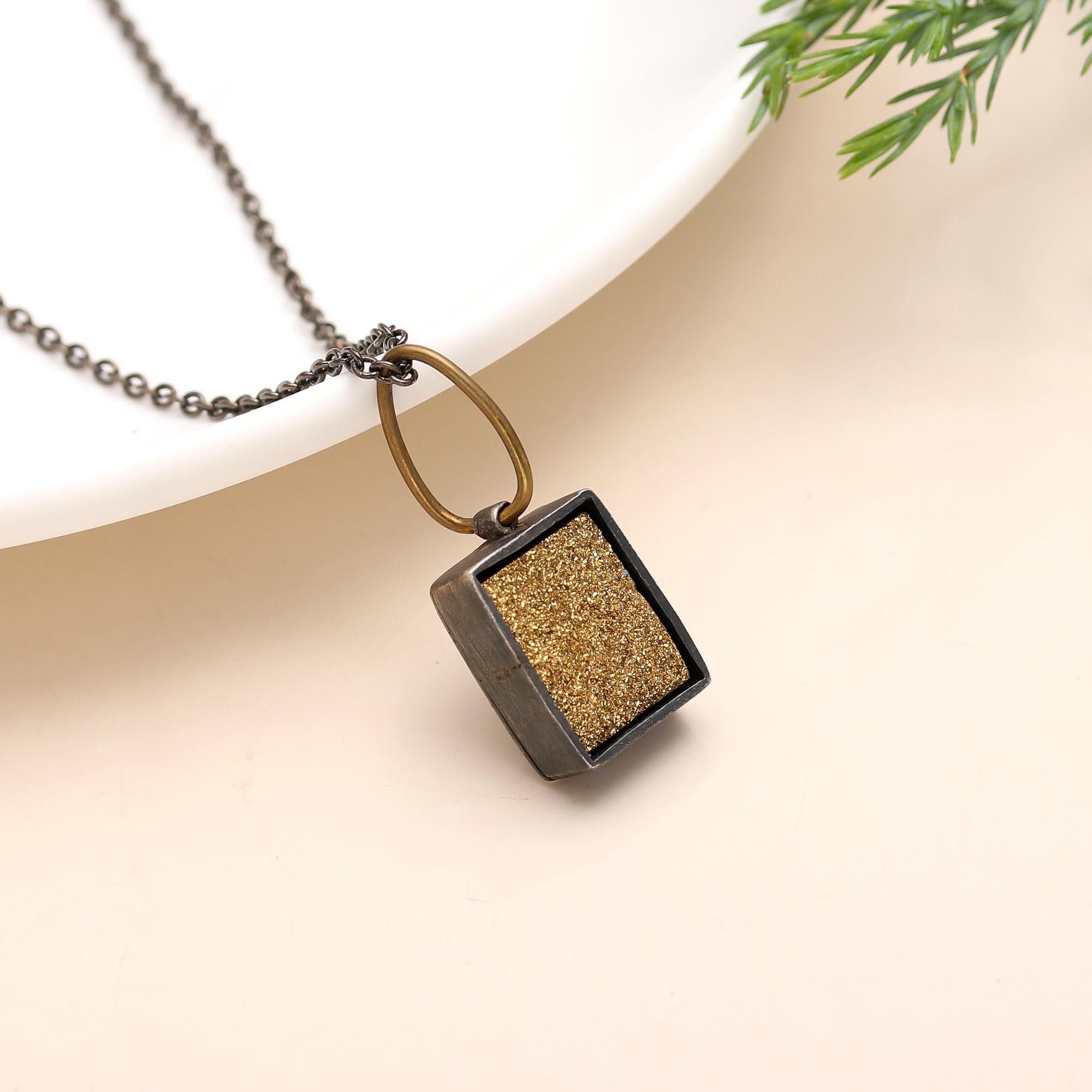 925 Silver Gold Druzy Pendant Necklace