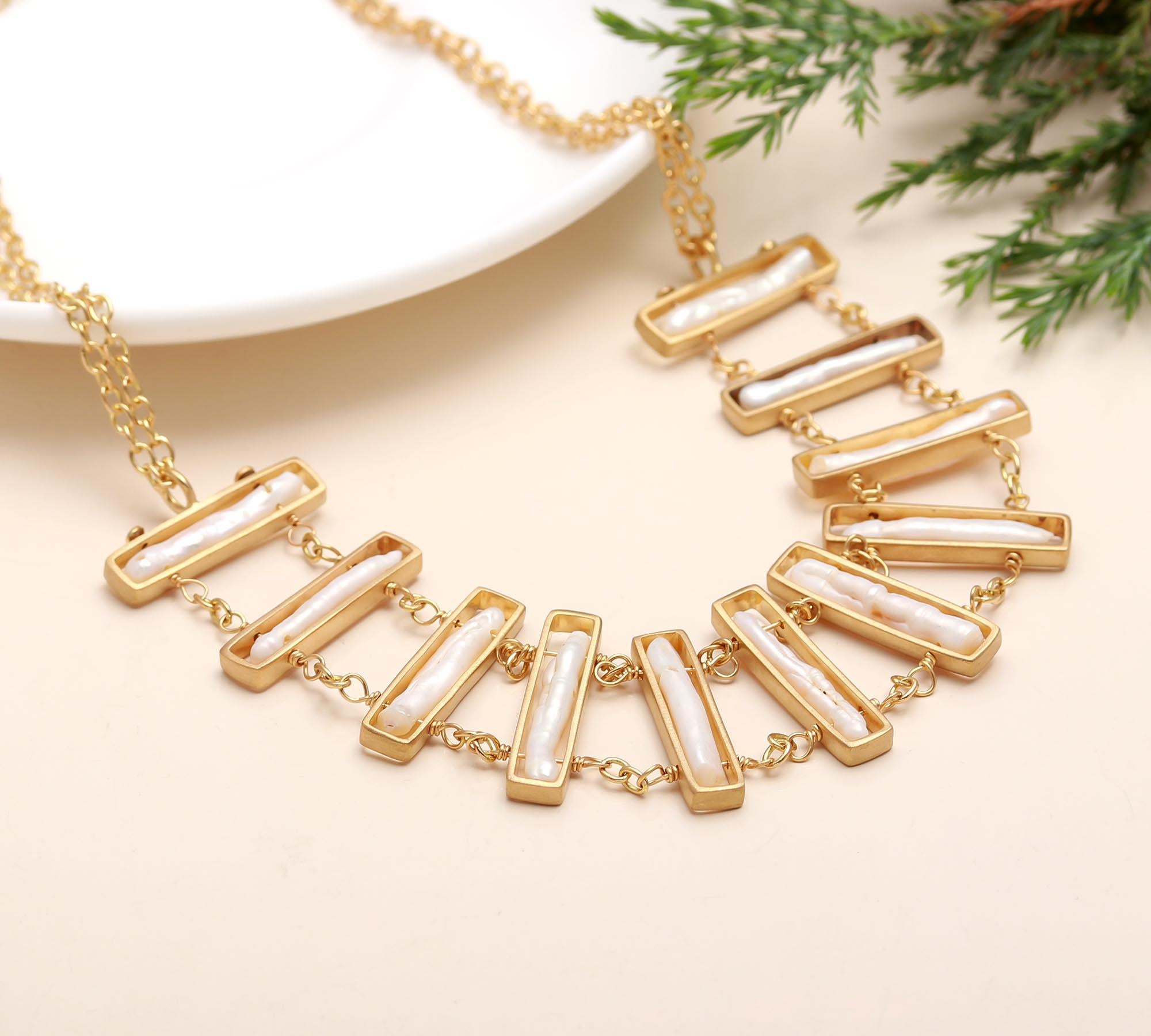 925 Silver Baroque Pearl Bar Link Necklace