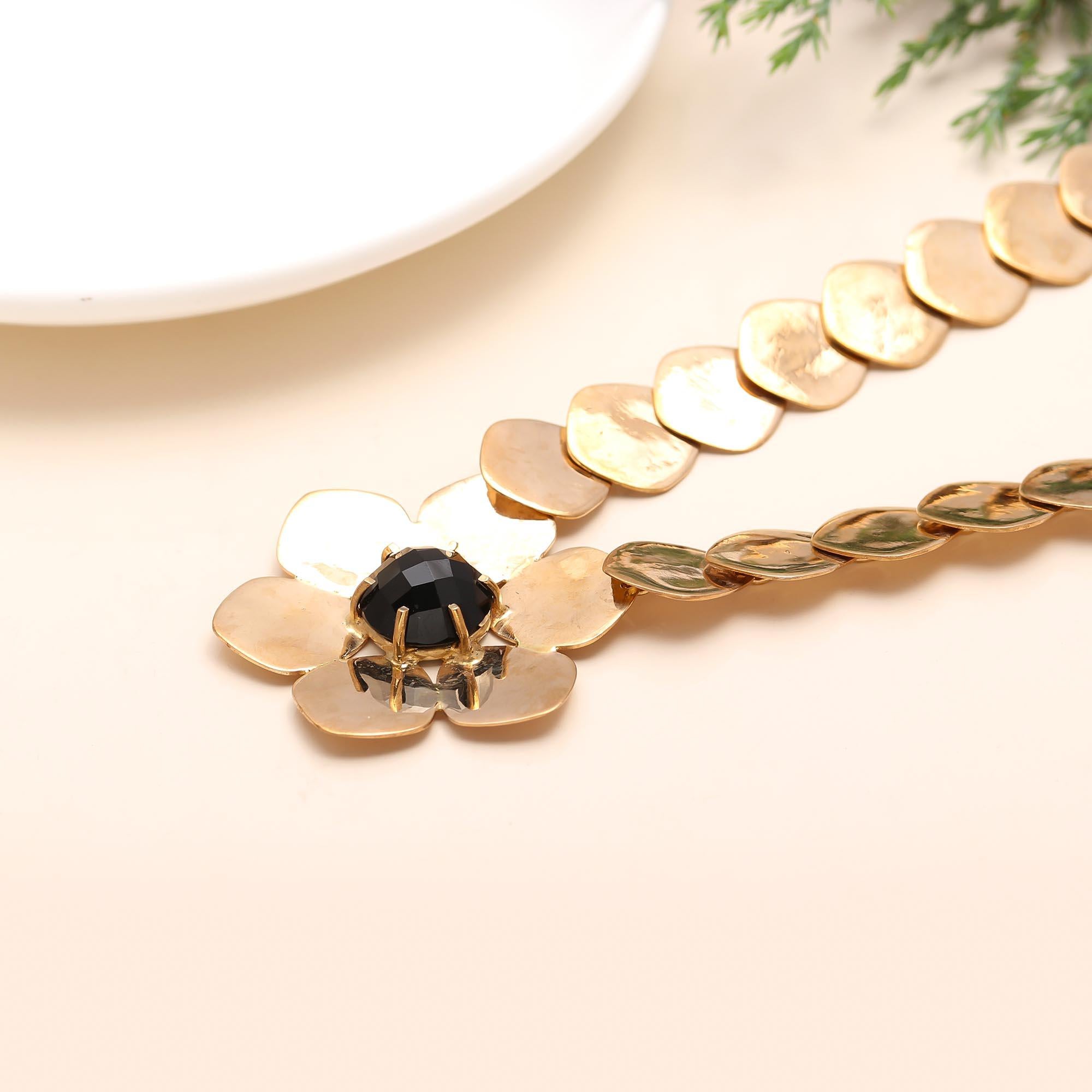 925 Silver Black Onyx Floral Necklace