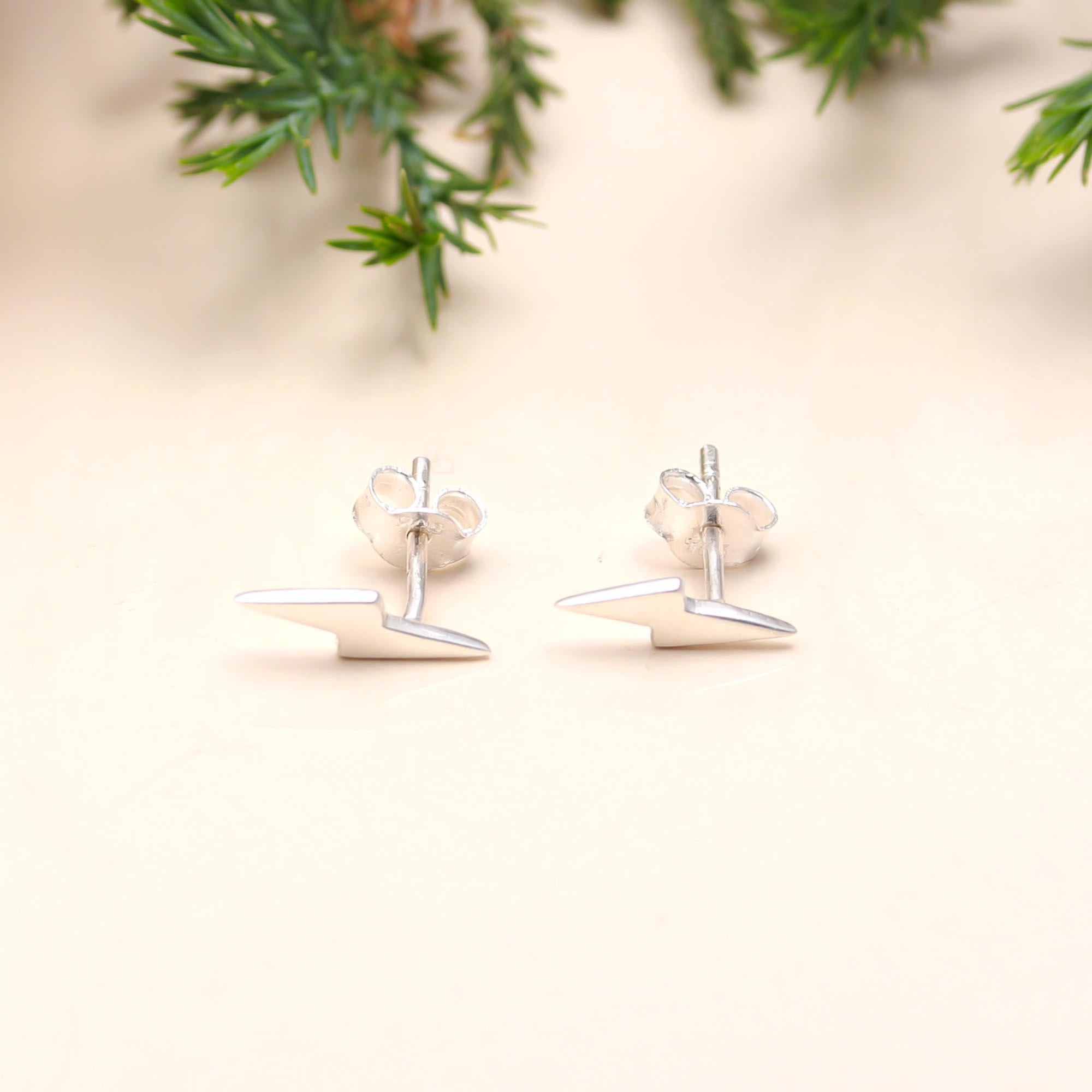 925 Sterling Silver Lightning Bolt Stud Earrings