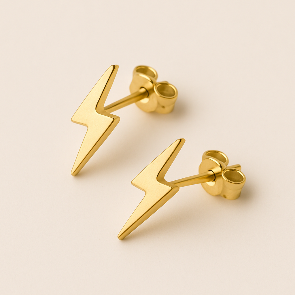 925 Sterling Silver Lightning Bolt Stud Earring With Push Backs