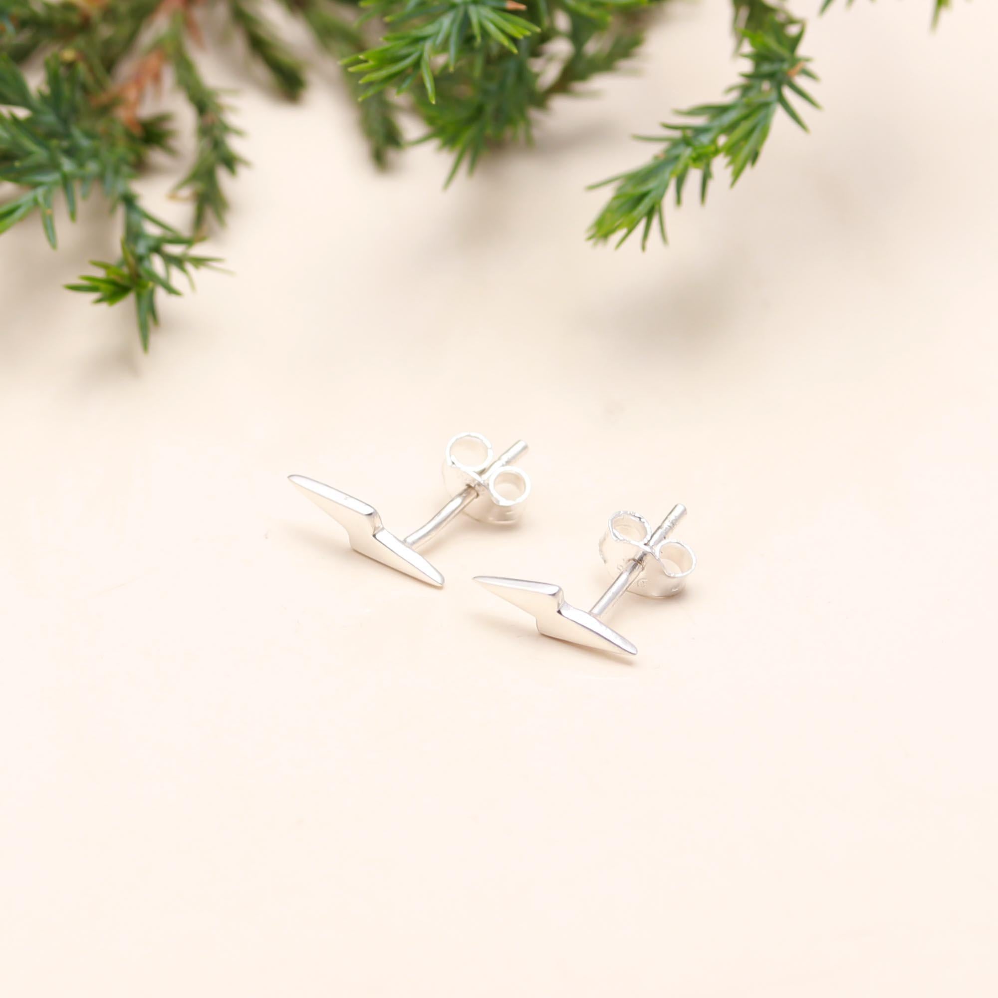 925 Sterling Silver Lightning Bolt Stud Earrings