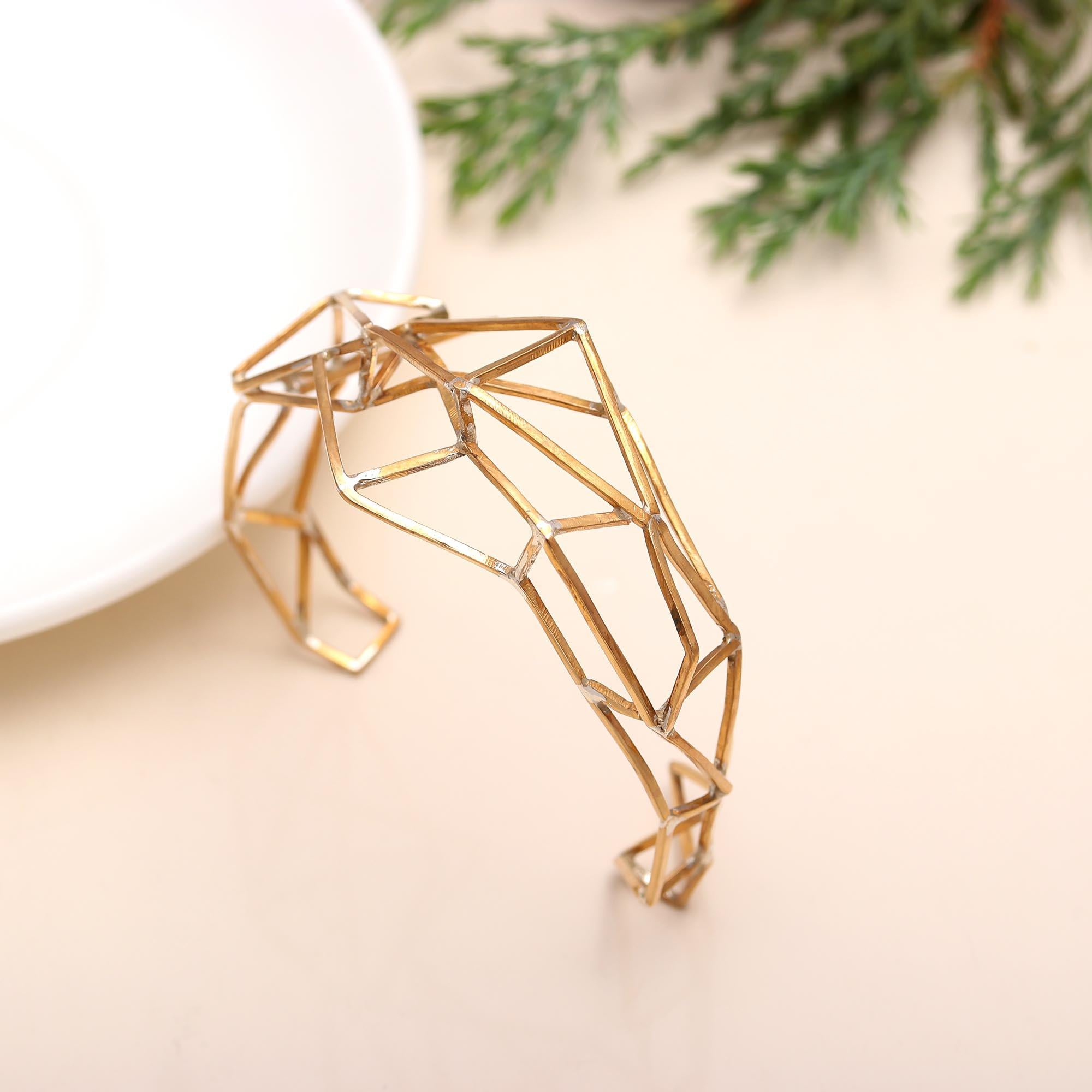 The Architect's Lattice: Geometric Gold Wire Cuff