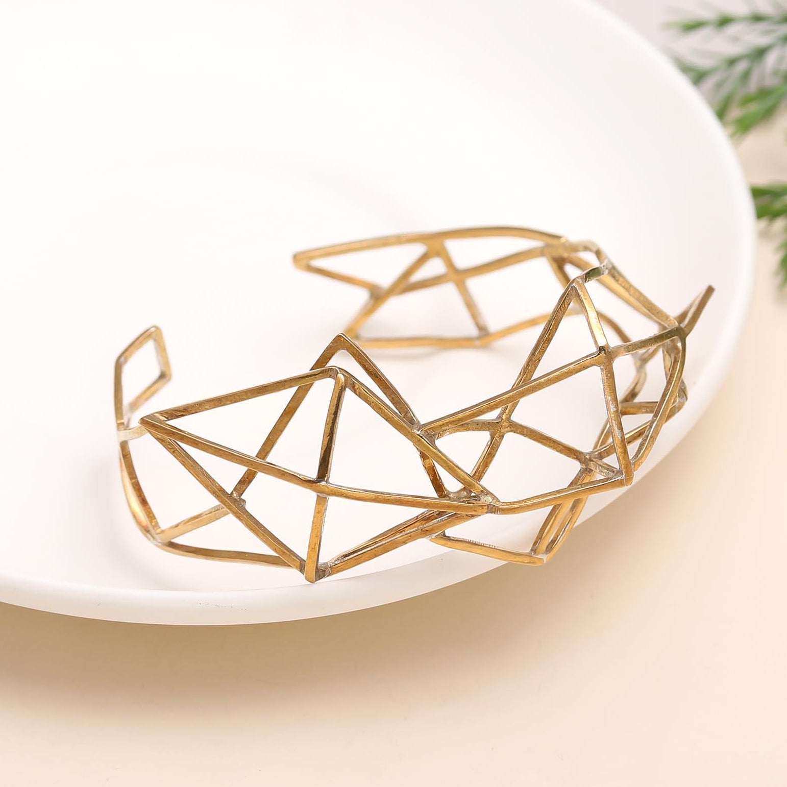 The Abstract Prism: Geometric Gold Wire Cuff