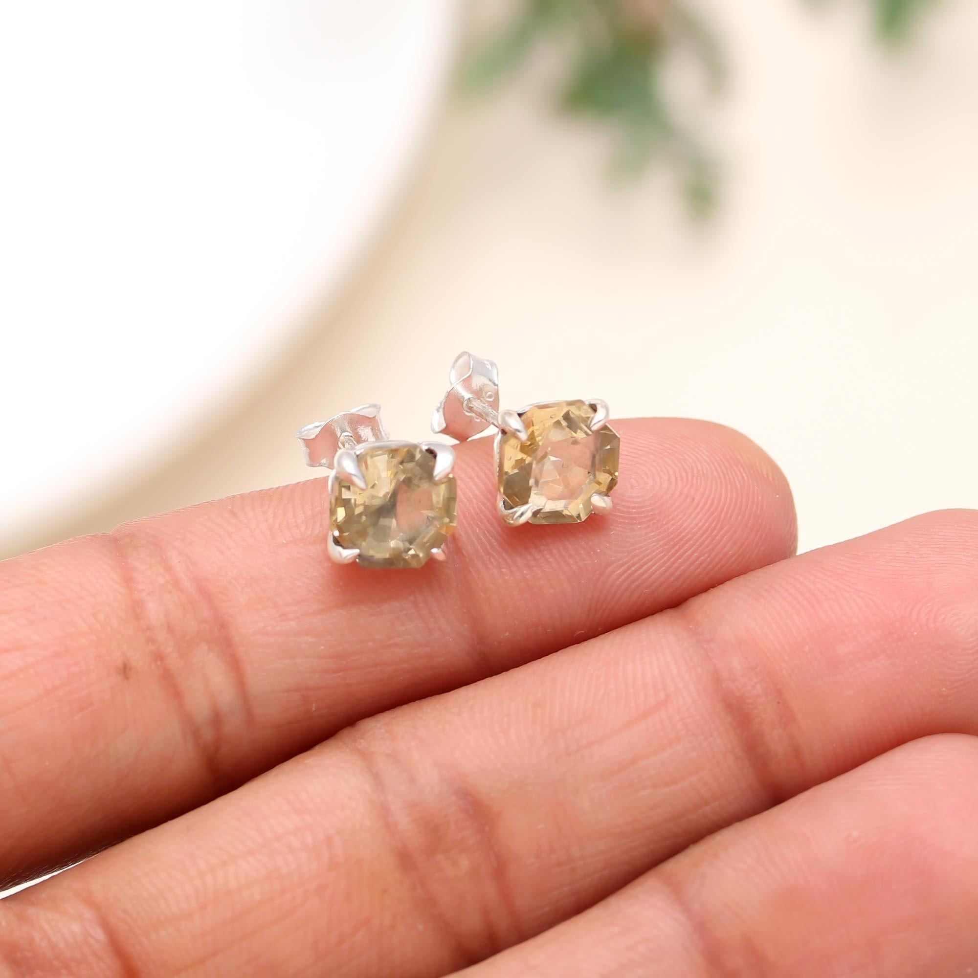 925 Sterling Silver Citrine Stud Earrings