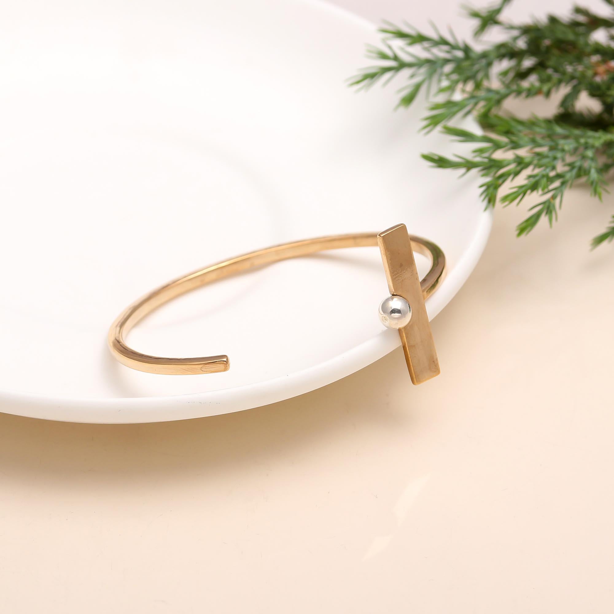 The Modern Dual: Geometric Gold Vermeil & Silver Sphere Cuff