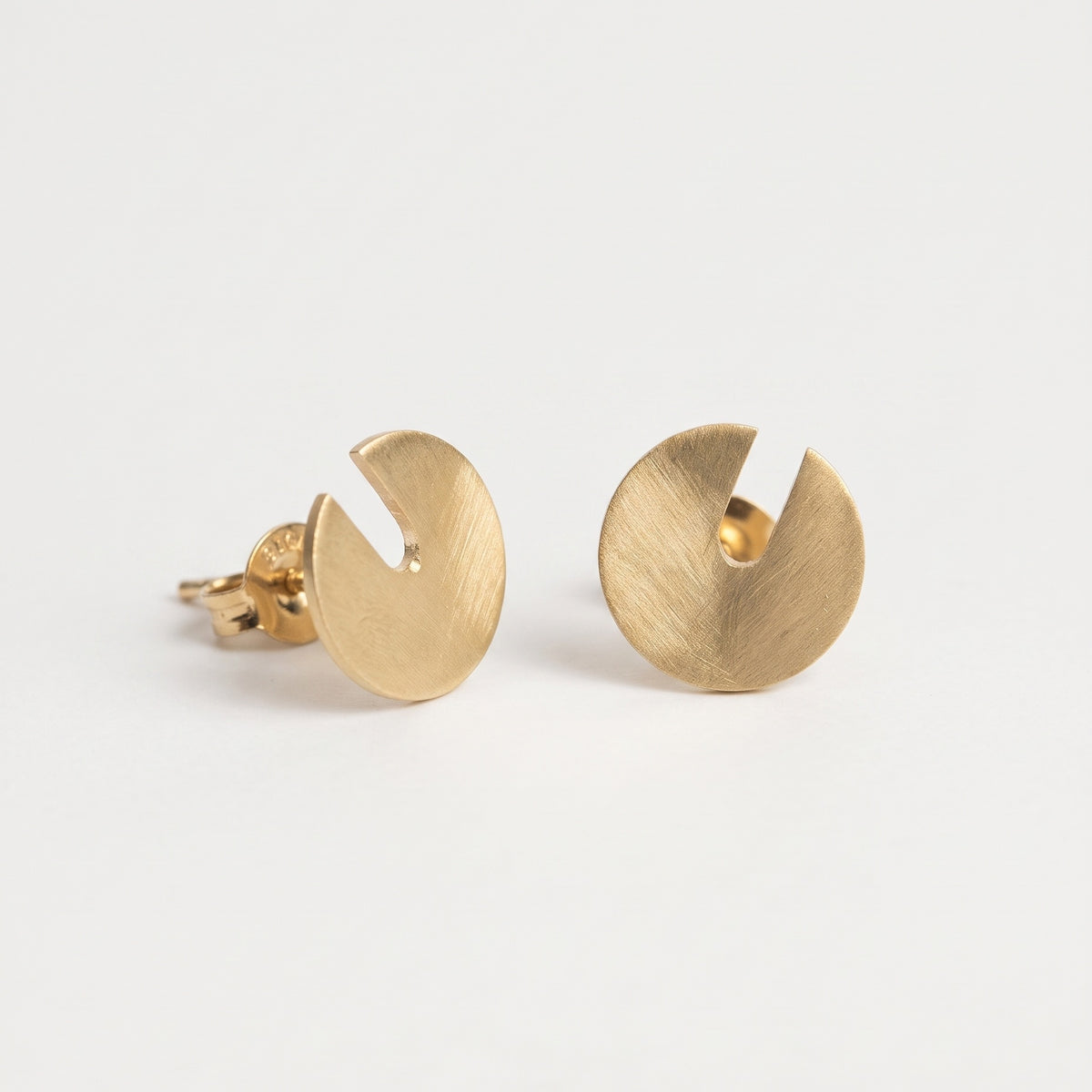 The Sundial: Brushed Notched Disc Stud Earrings, view 5 of 5
