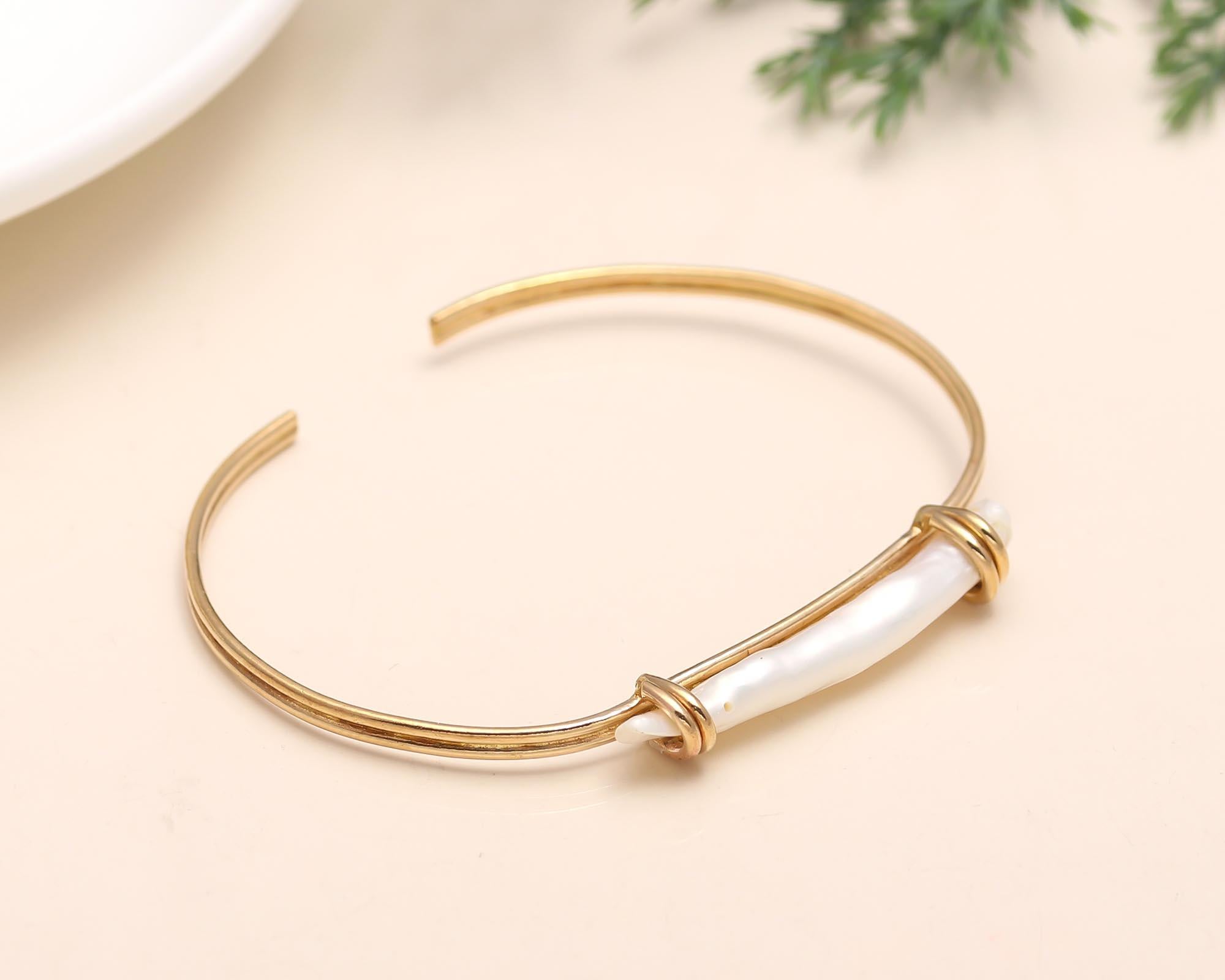 925 Silver Baroque Pearl Open Cuff Bracelet