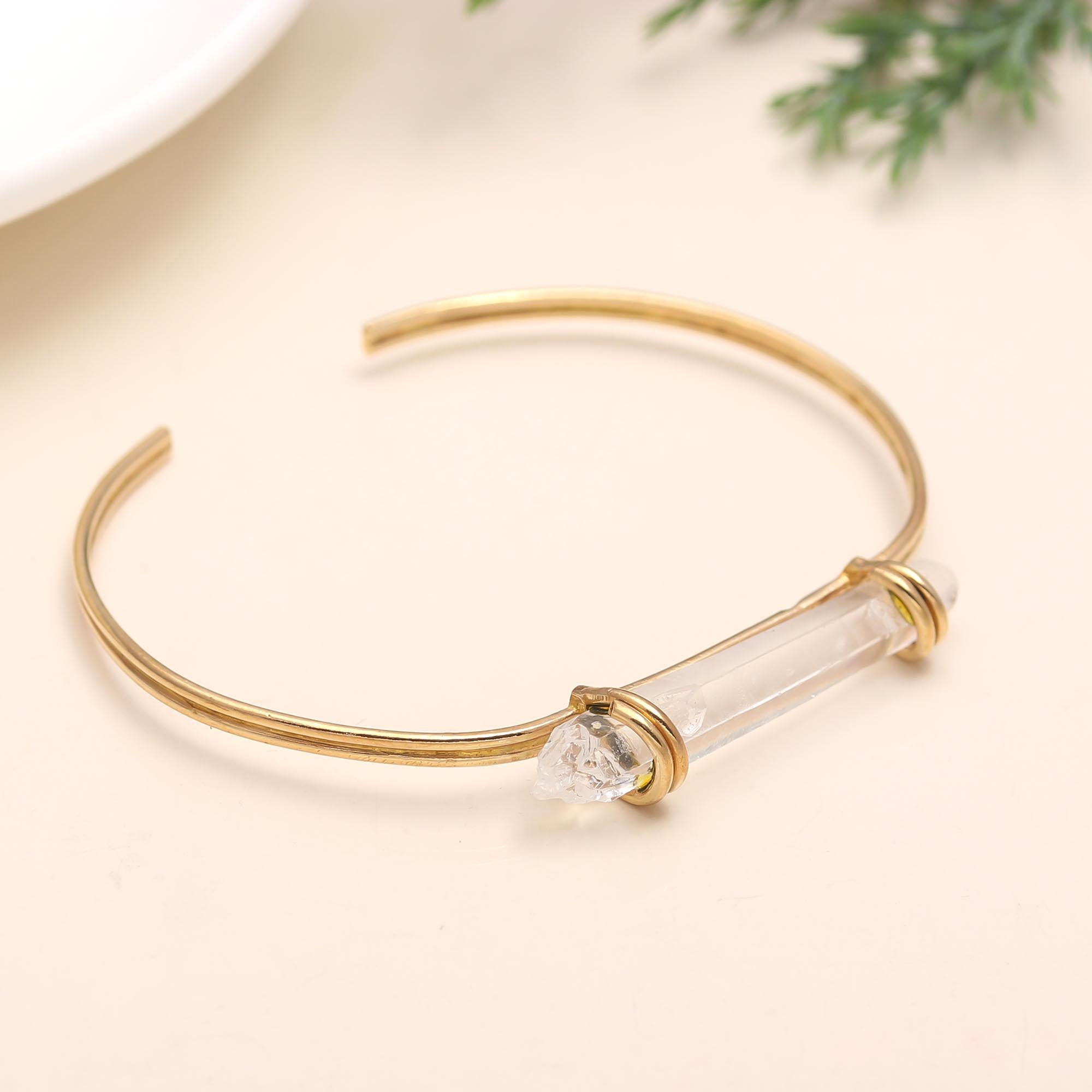 925 Silver Quartz Crystal Bar Cuff Bracelet