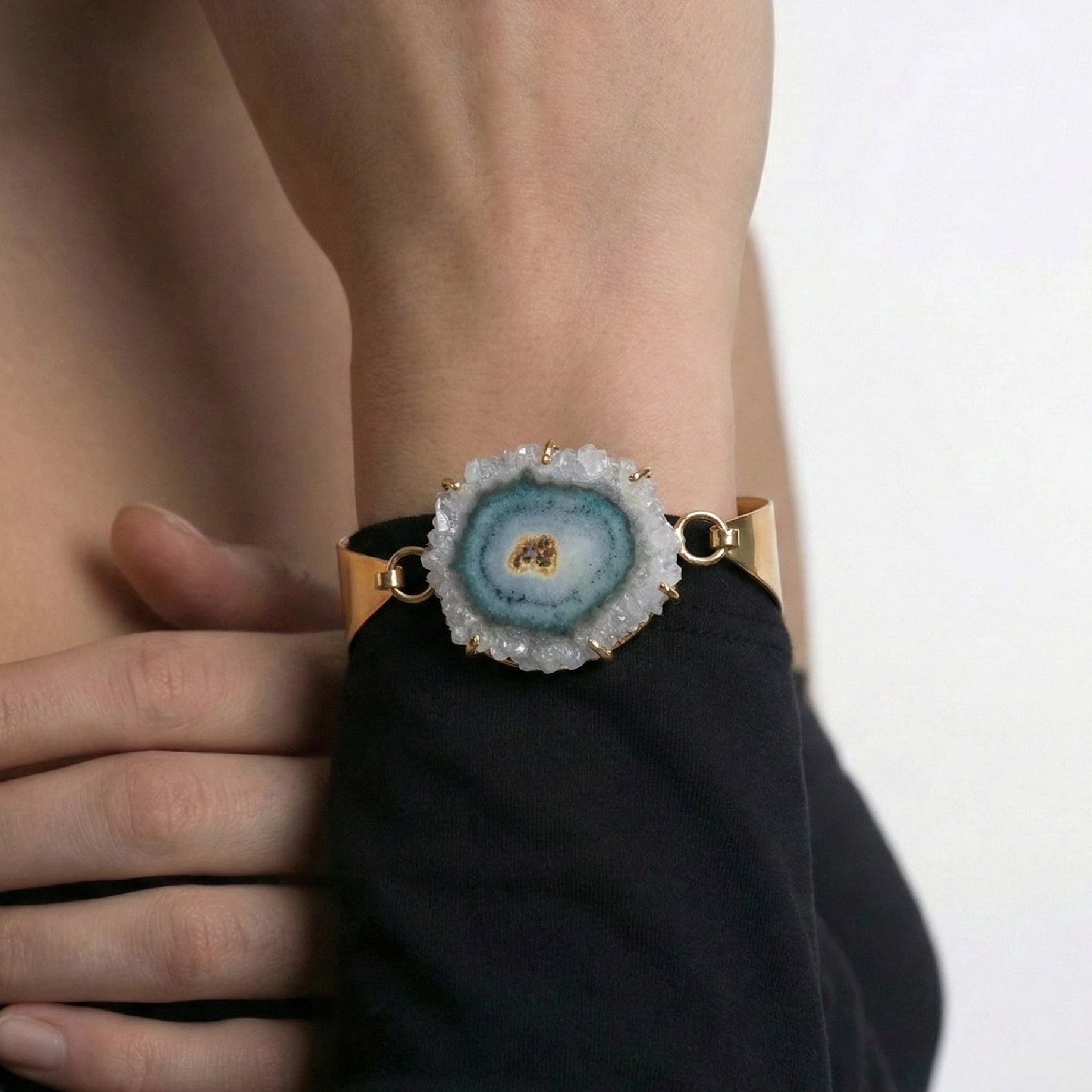 925 Silver Solar Quartz Slice Bracelet