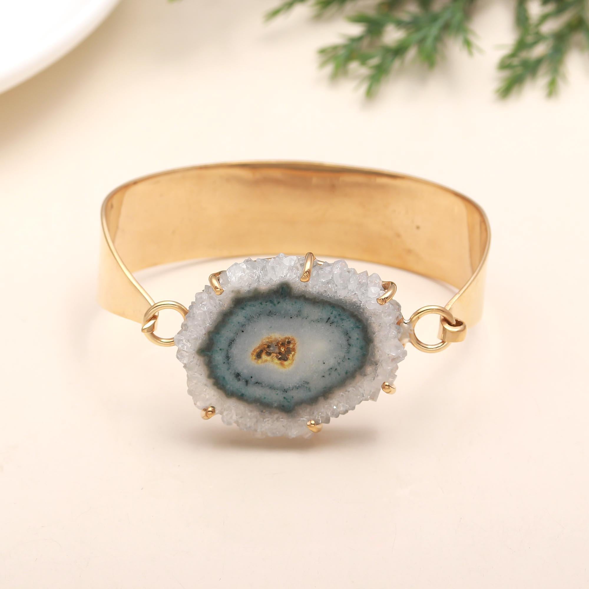 925 Silver Solar Quartz Slice Bracelet