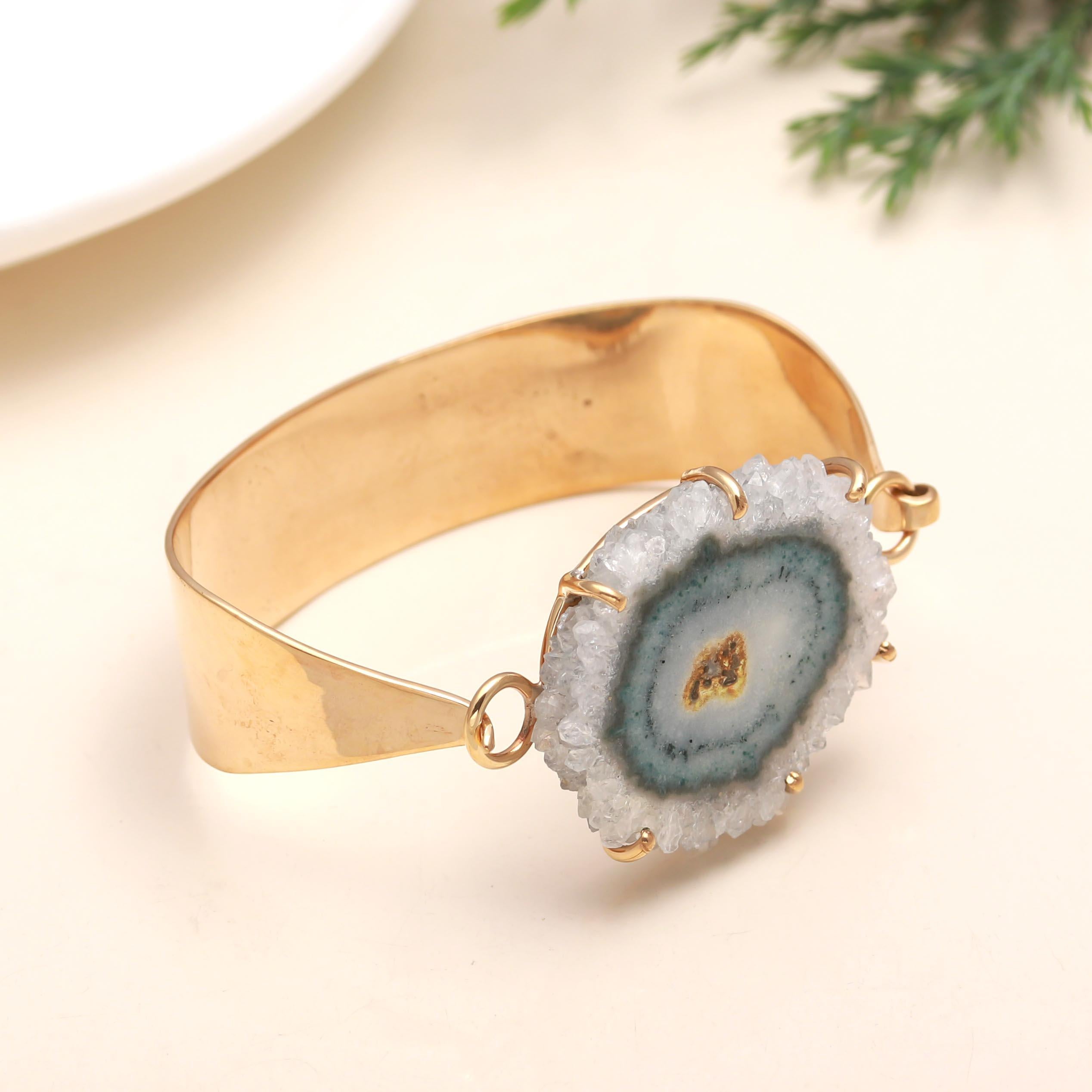 Brass Amethyst Drusy Cuff Bracelet