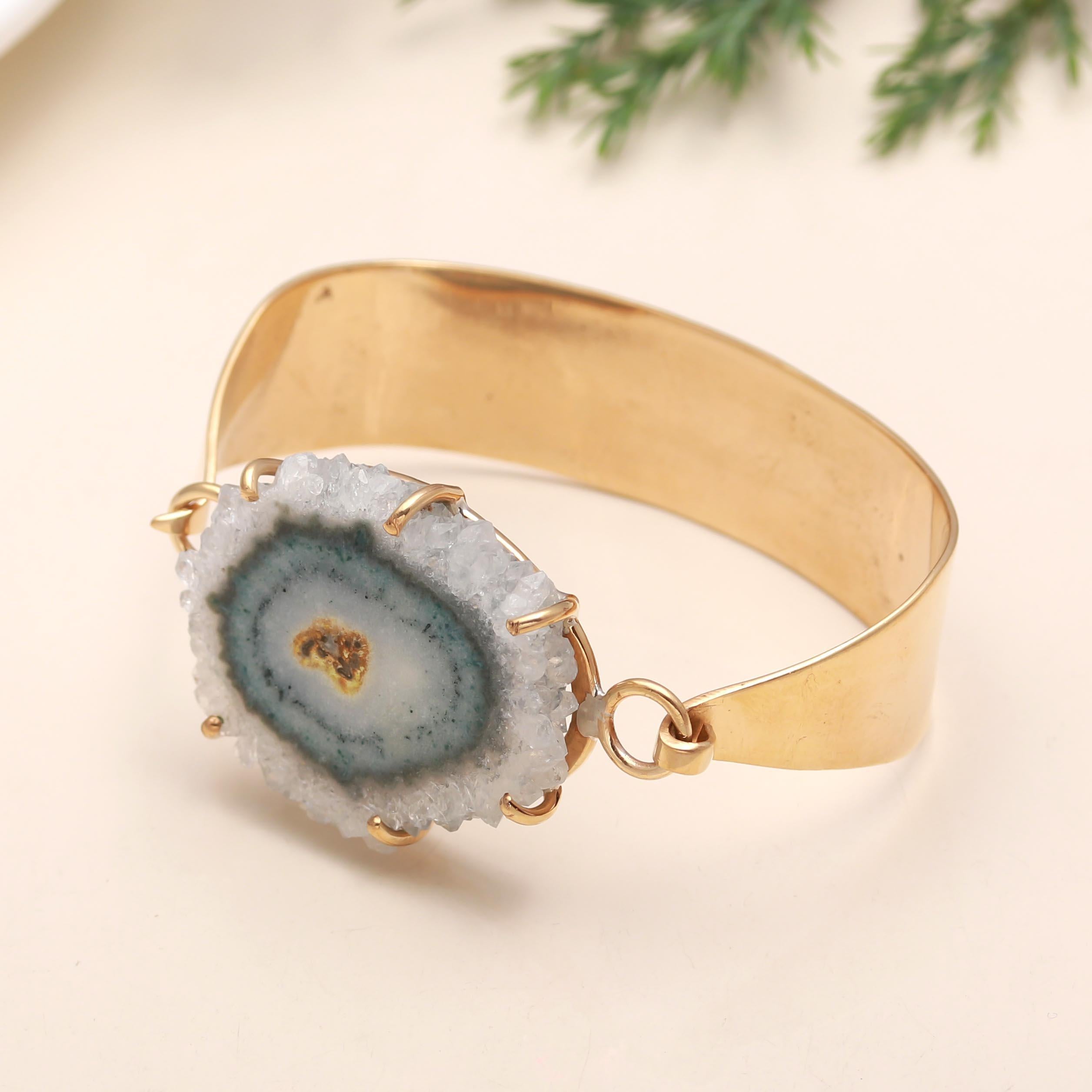 Brass Amethyst Drusy Cuff Bracelet