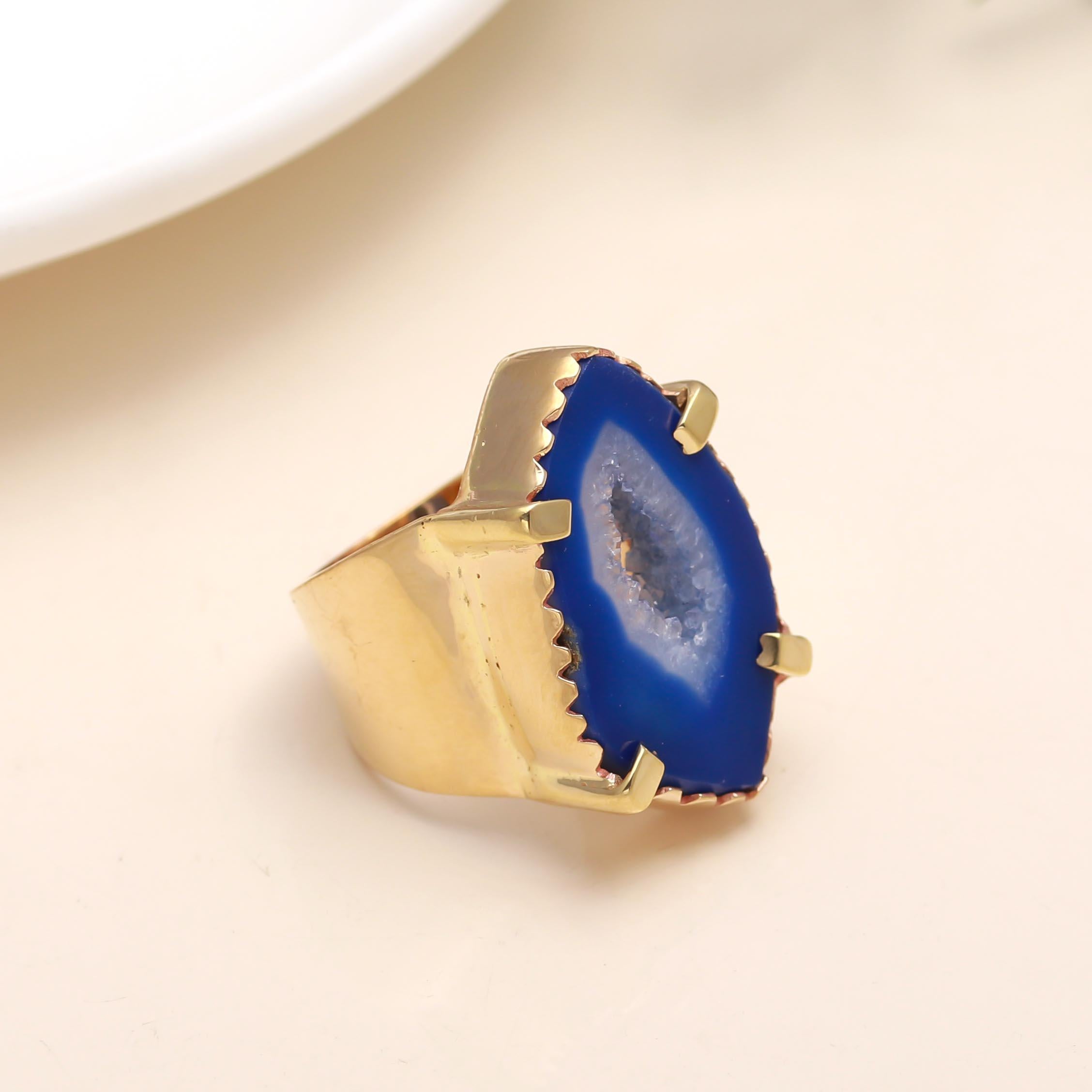 925 Silver Blue Agate Druzy Ring