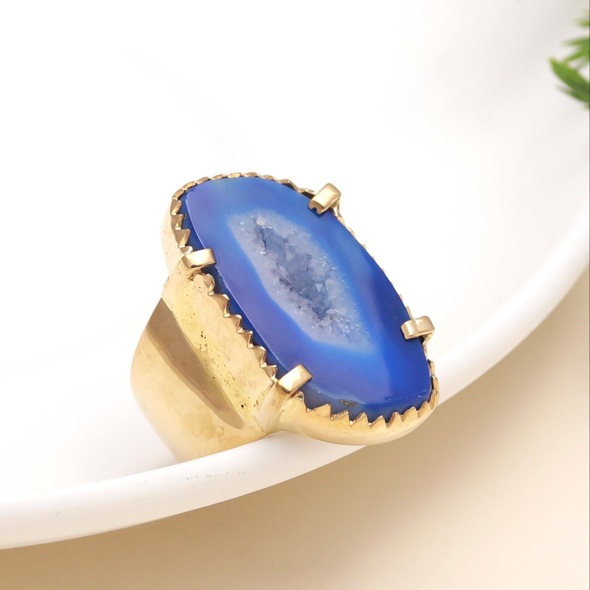 The Blue Horizon: Blue Geode Slice Ring