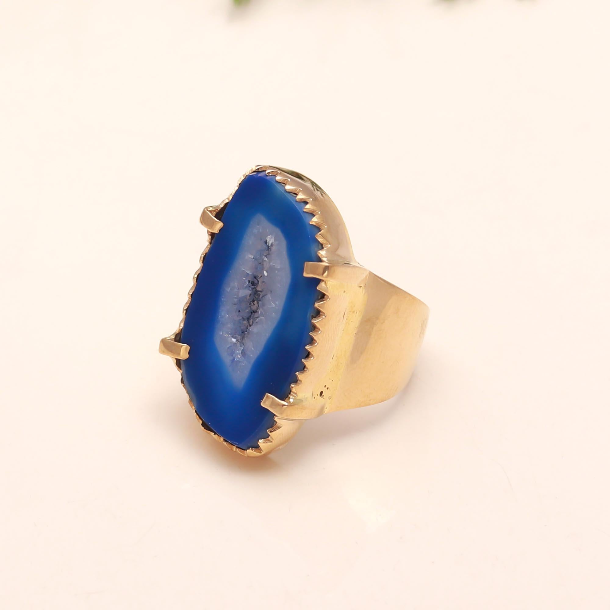 925 Silver Blue Druzy Ring