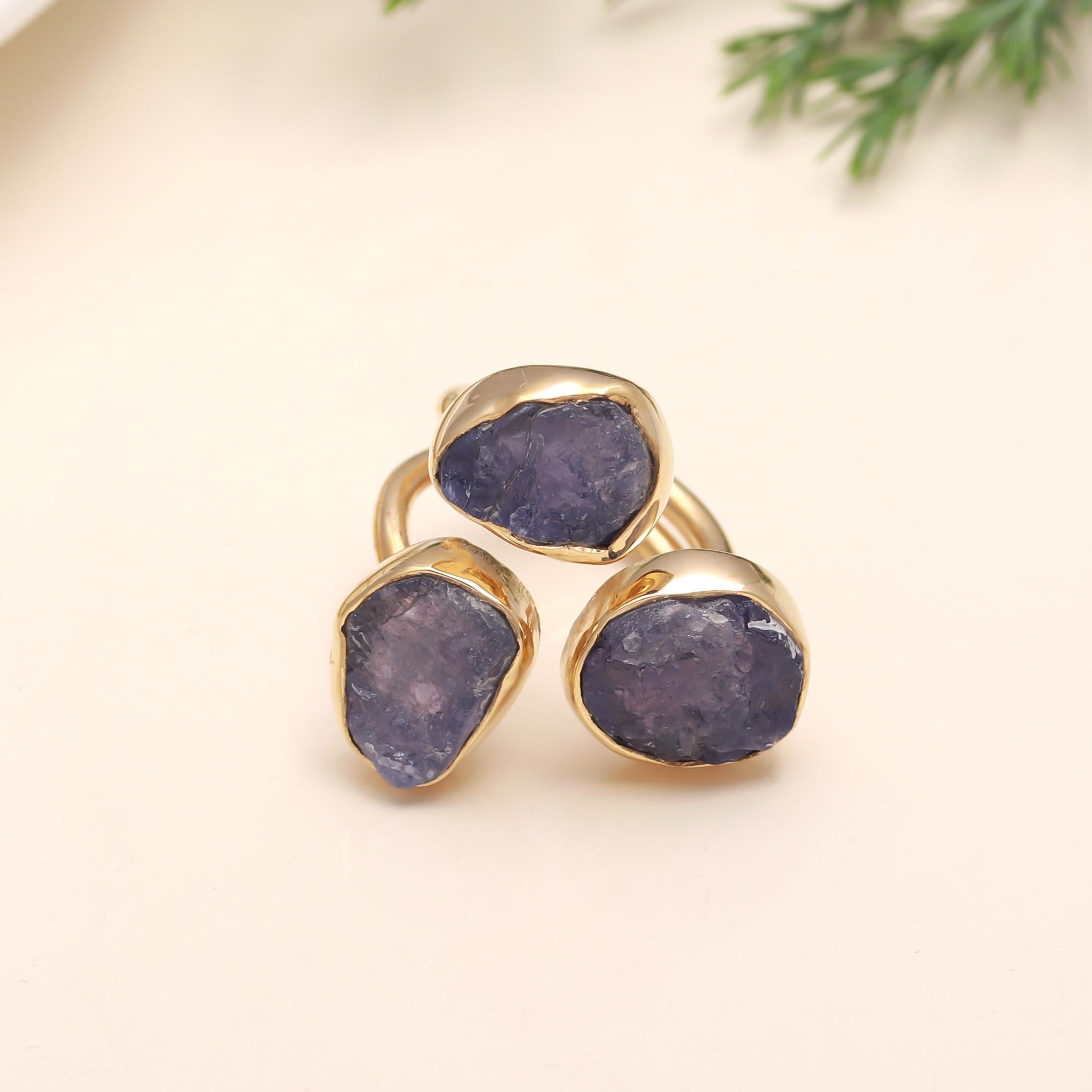 The Violet Cluster: Raw Tanzanite Trio Ring