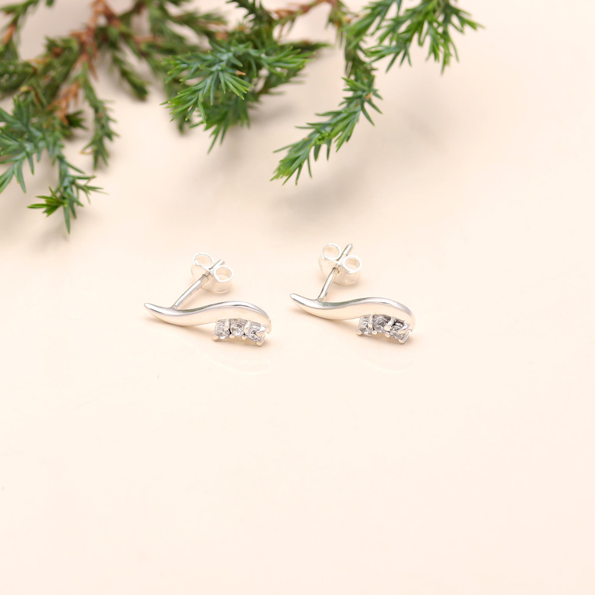 925 Sterling Silver CZ Climber Earrings Sparkly Ear Crawlers