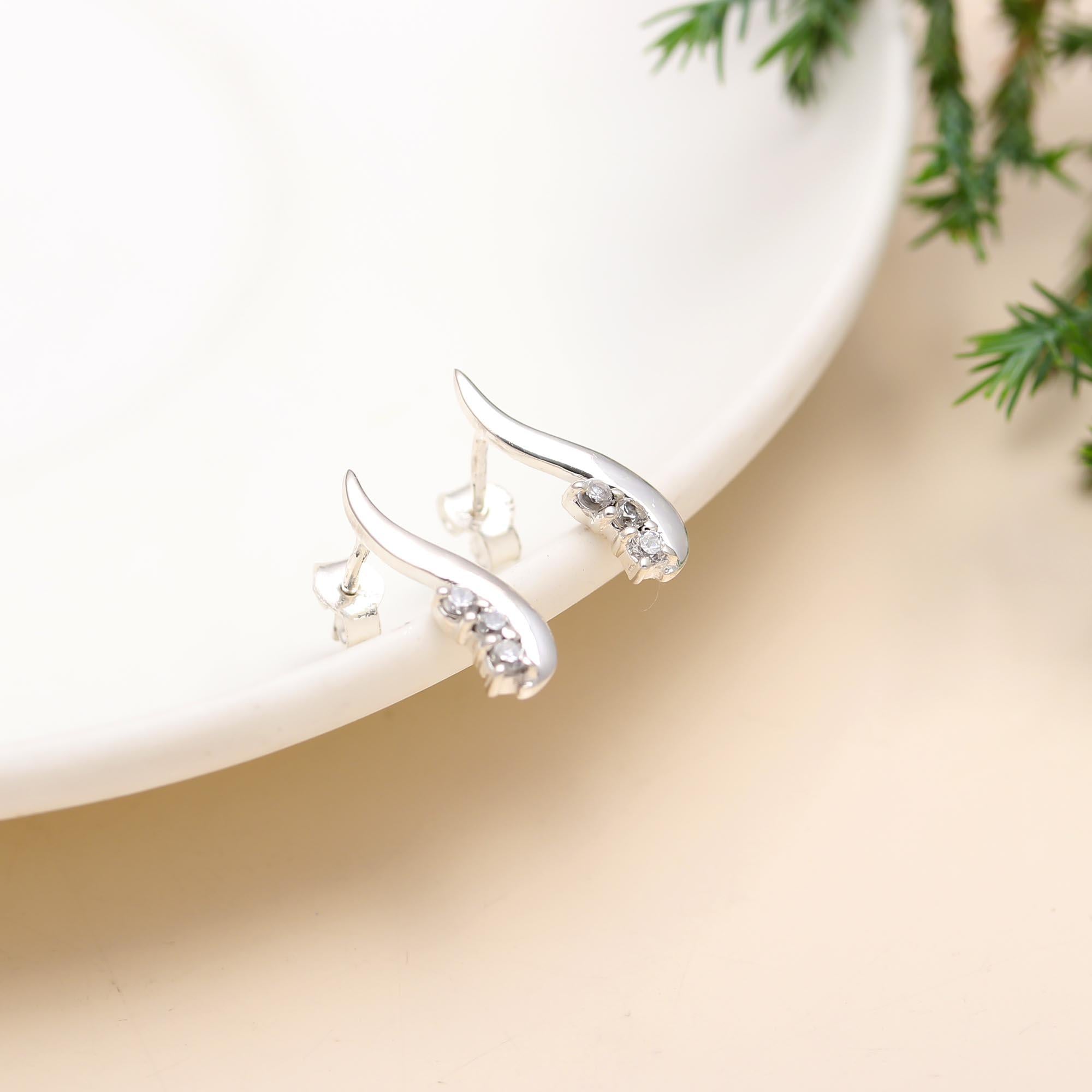 925 Sterling Silver CZ Climber Earrings Sparkly Ear Crawlers