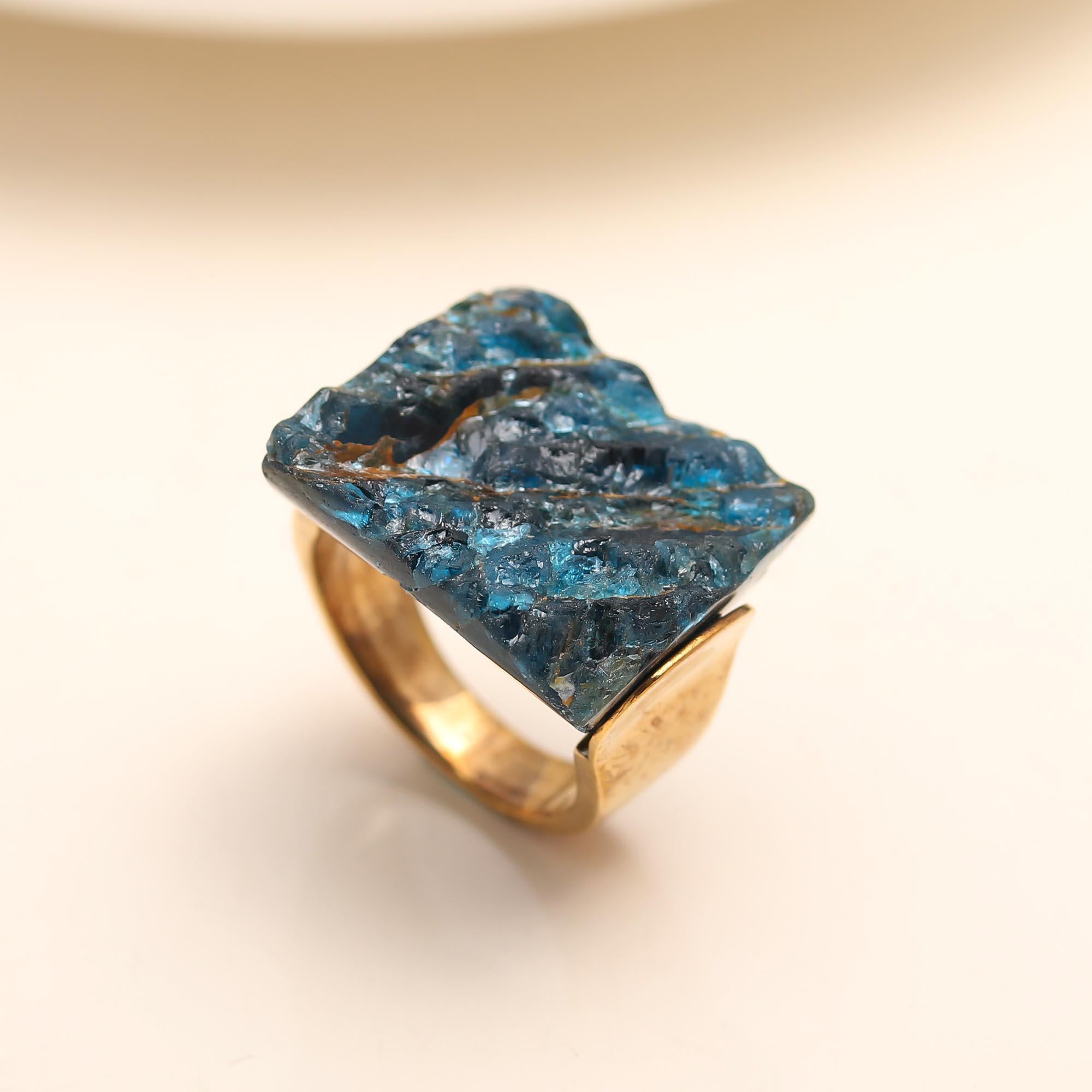 925 Silver Raw Blue Apatite Ring