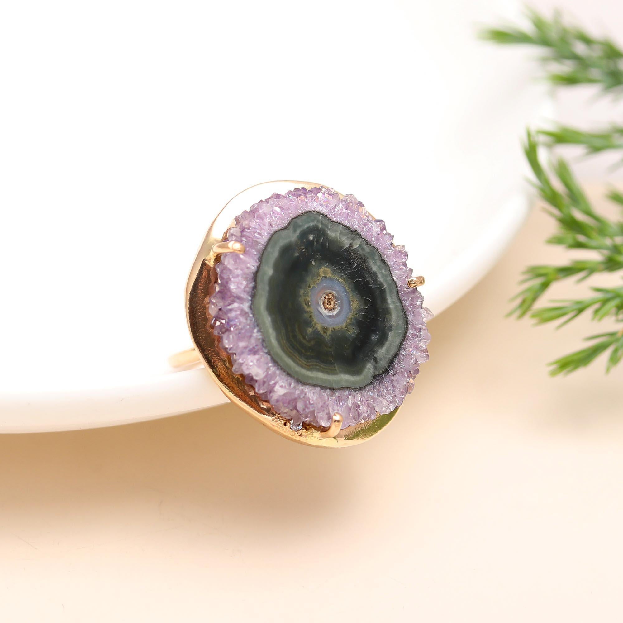 925 Silver Amethyst Stalactite Slice Ring